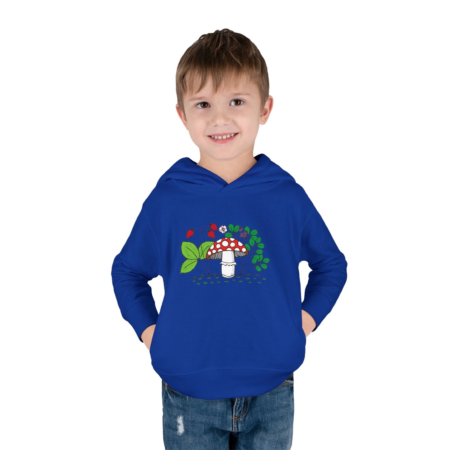 Whimsical Toddler Pullover Fleece Hoodie, Cute Sweater for Kids, Cozy Fall Fashion, Mushroom Design, Halloween Outfit, Gift for Toddlers