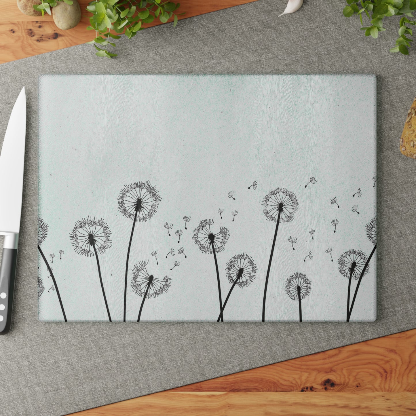 Dandelion Glass Cutting Board, Kitchen Decor, Gift for Chefs, Housewarming Gift, Floral Kitchen Art