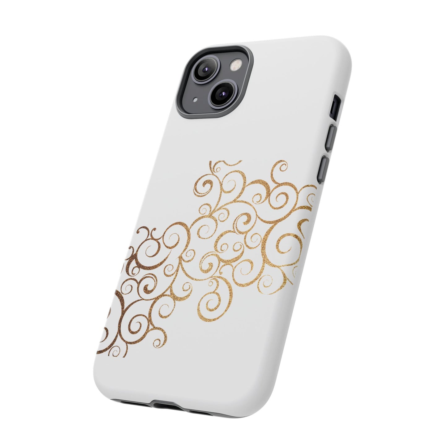 Elegant Floral Phone Case, Tough Cases, Gold Swirls, Stylish Protection, Trendy Gift, Chic Accessory