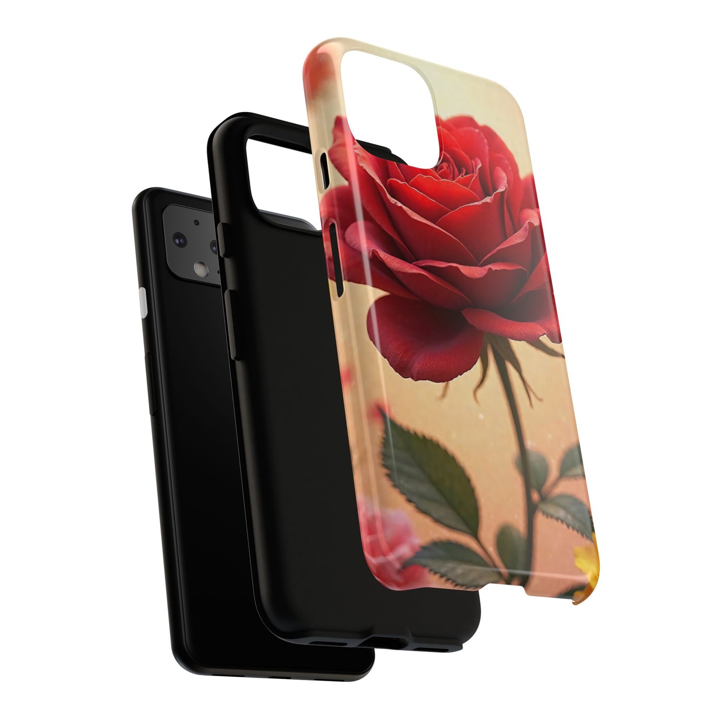 Floral Phone Case with Red Rose Design, Tough Phone Cover, Flower Print, Gift for Her, Stylish Accessory, Floral Aesthetic