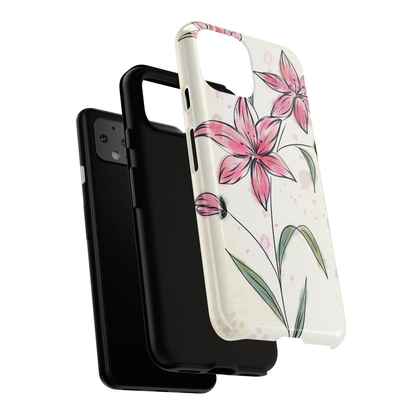 Floral Phone Case with Elegant Pink Lilies, Cute Floral Accessories, Phone Protection, Gift for Her, Stylish Cell Phone Cover