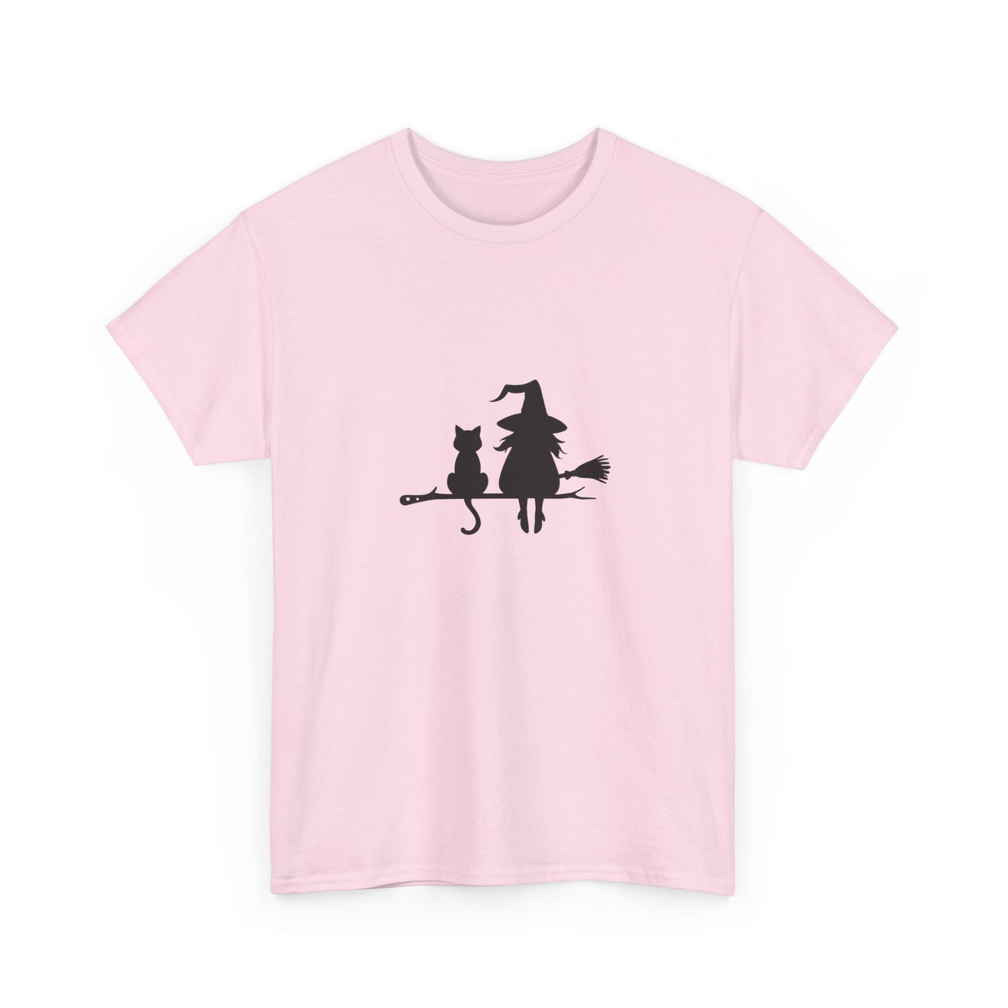 Witch and Cat Tee | Spooky Unisex Shirt for Halloween | Cute Witchwear for Cat Lovers | Fall Wardrobe Essential | Gift for Magical Friends