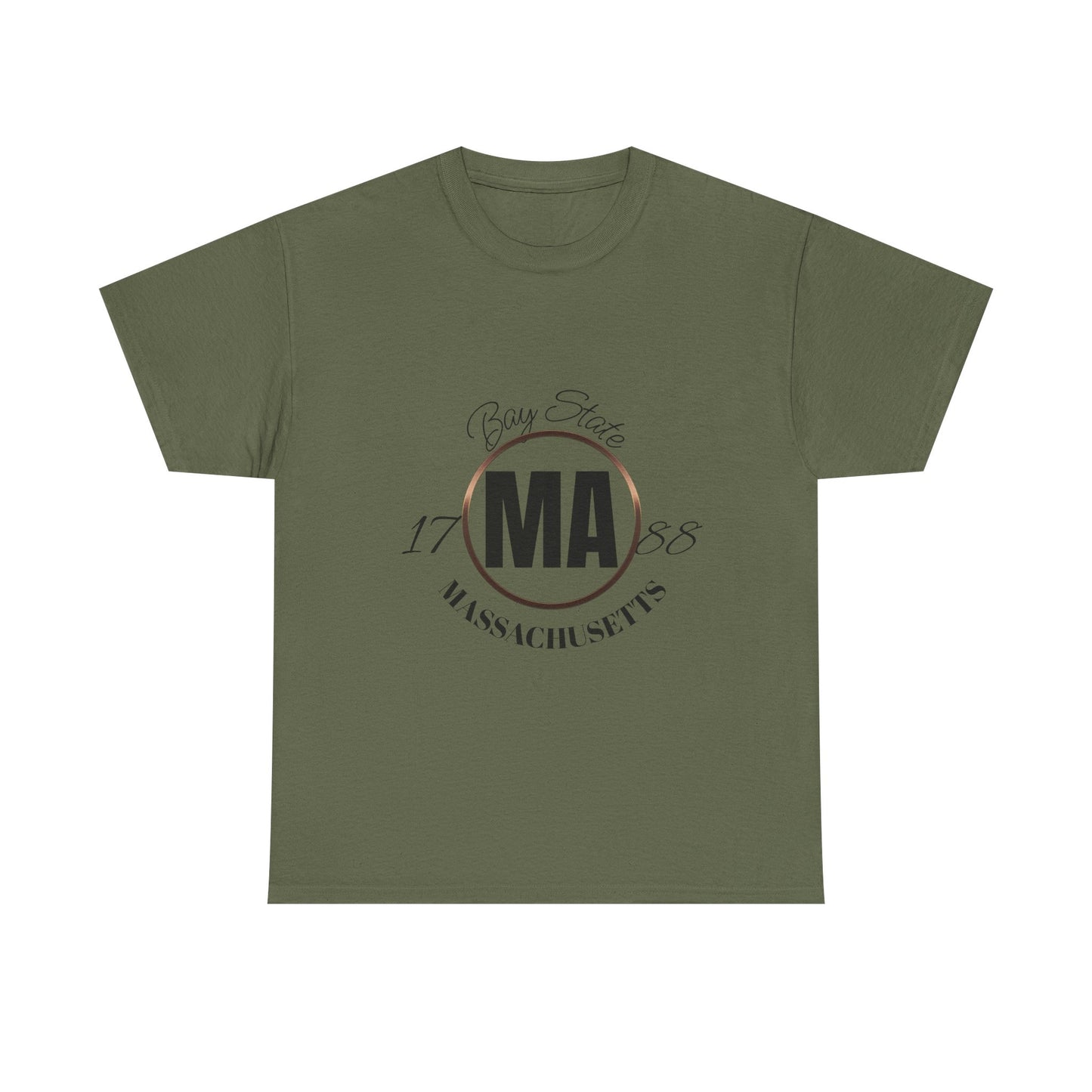 Unisex Heavy Cotton Tee with Massachusetts Design, Casual Wear, Gift for Him/Her, Travel Souvenir, Vintage Style