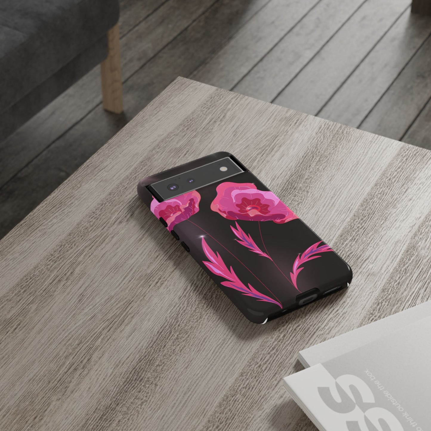 Floral iPhone Case | Tough Cases with Pink Poppy Design, Elegant Flower Phone Cover, Gift for Her, Spring Accessories, Chic Tech