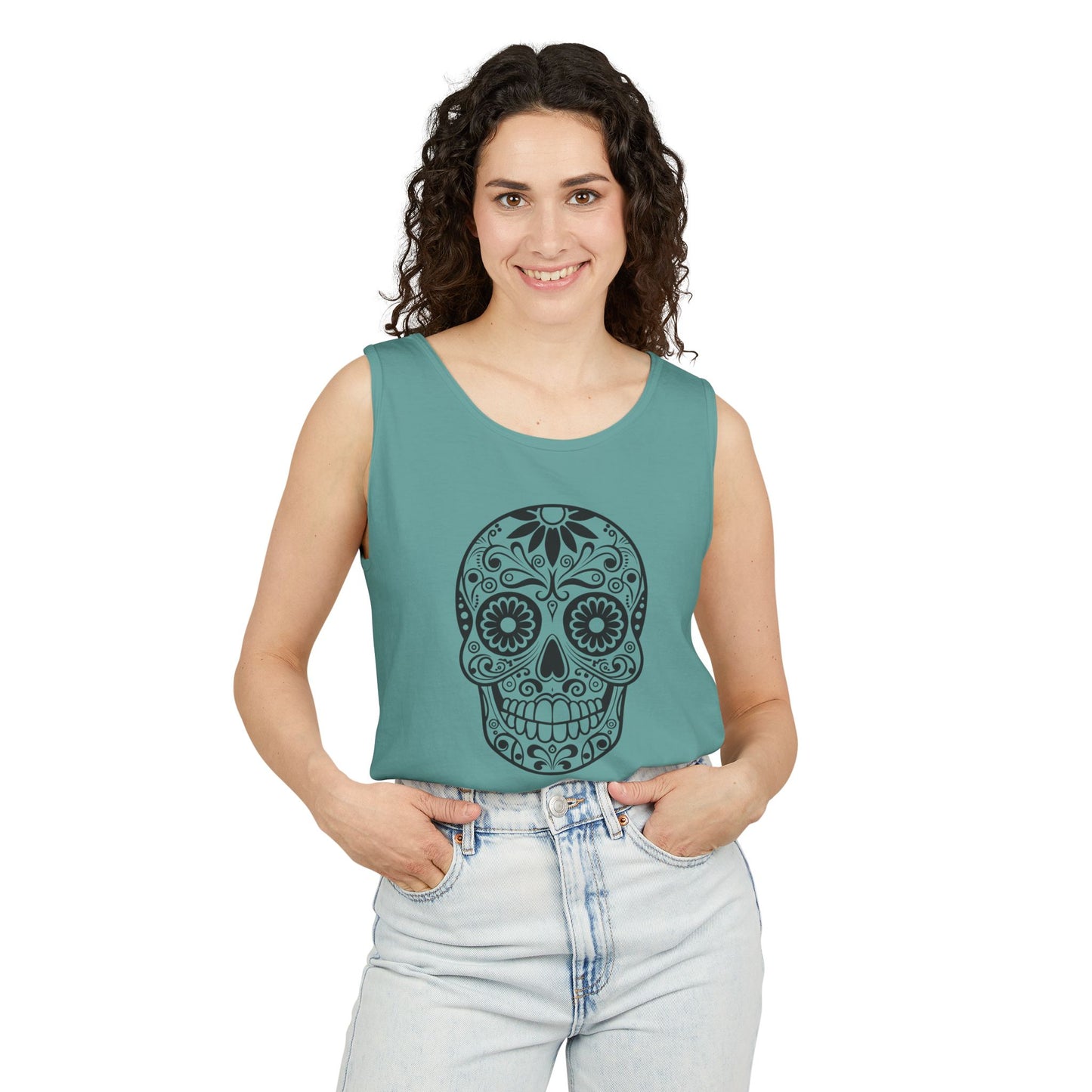 Skull Design Tank Top - Unisex, Cotton Muscle Tee for Festivals