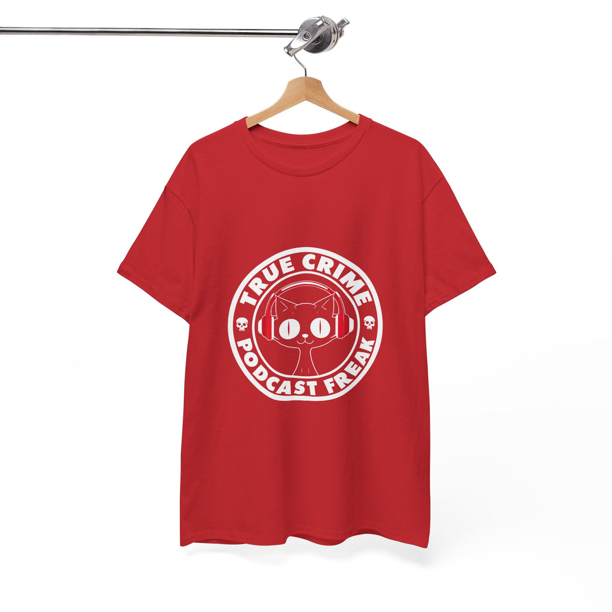 True Crime Podcast Tee — Cat with Headphones Logo