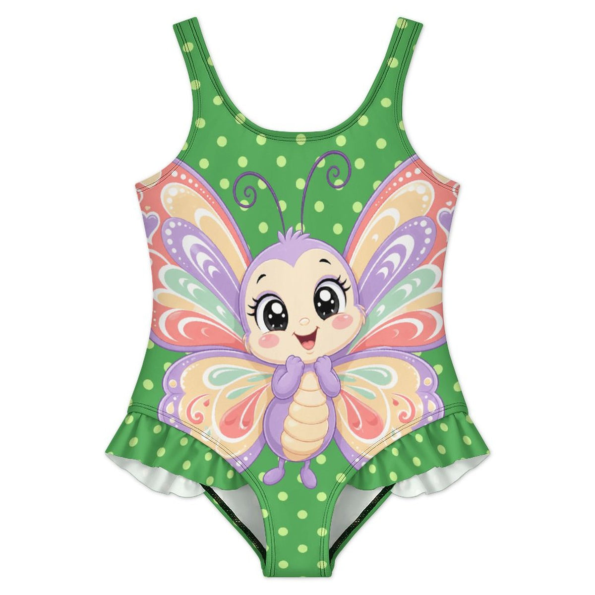 Girls Ruffle Trim One Piece Swimwear