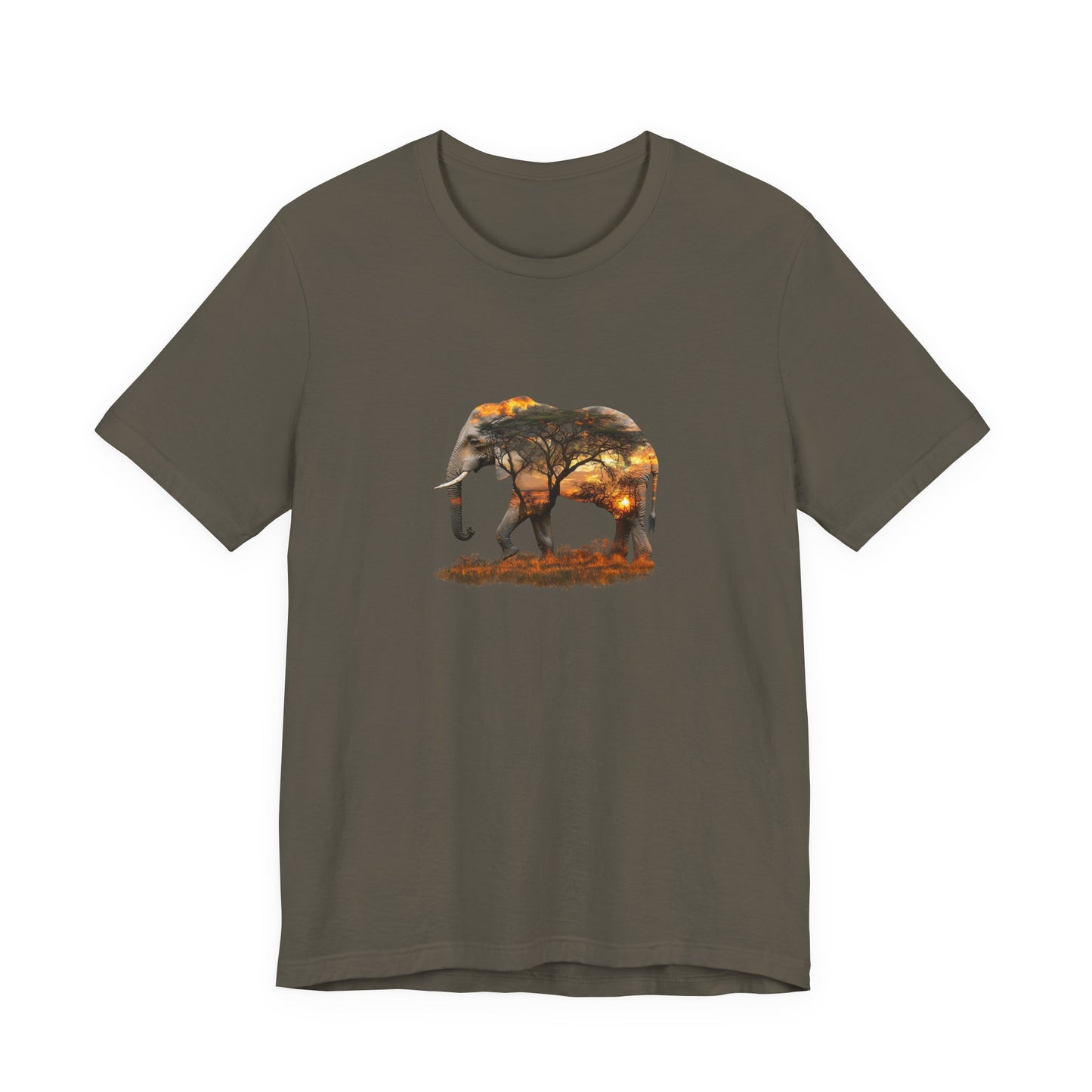Elephant Sunset Unisex Jersey Tee, Nature Lover Shirt, Animal Print T-Shirt, Gift for Wildlife Enthusiasts, Eco-Friendly Fashion