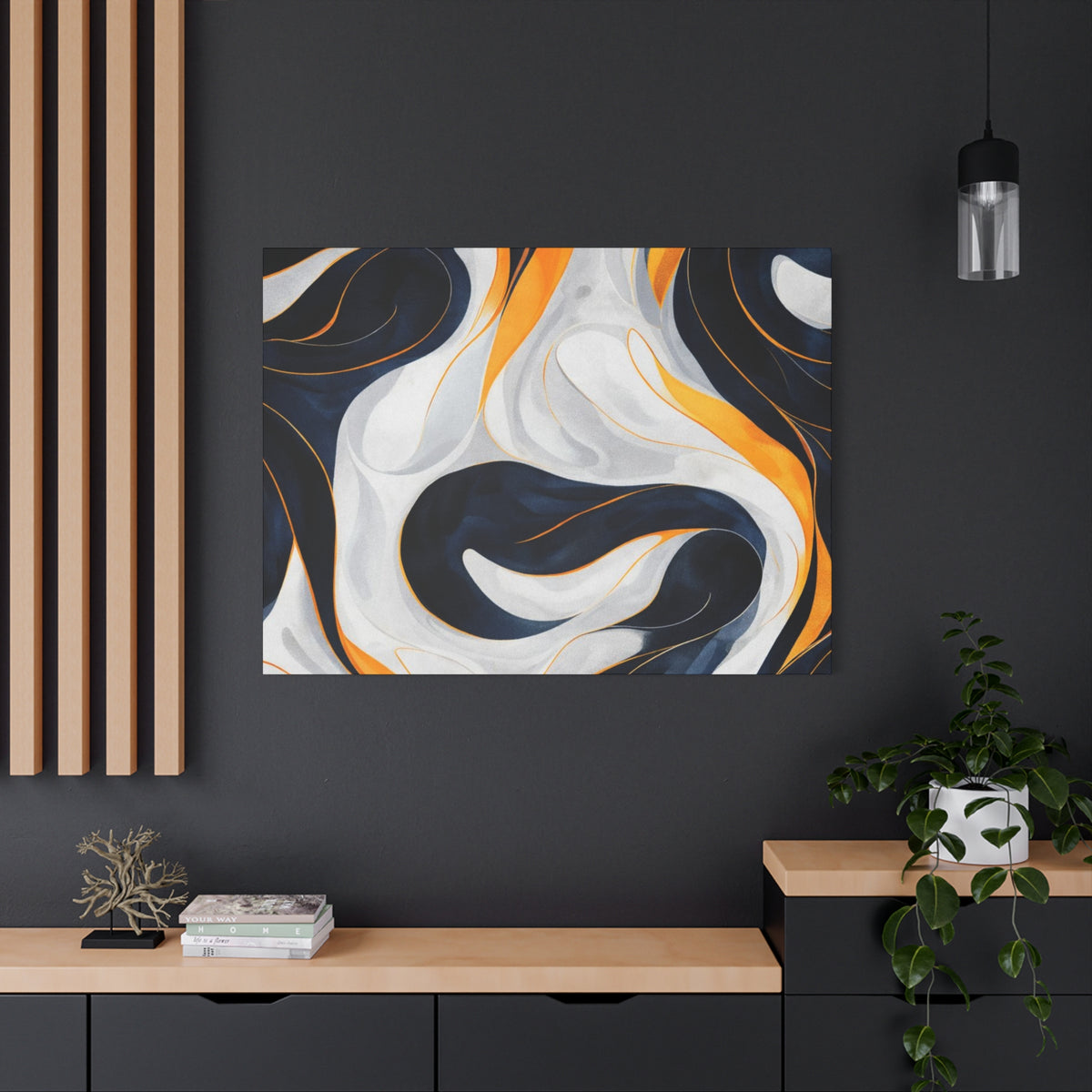 Abstract Navy & Gold Swirl Matte Canvas Wall Art