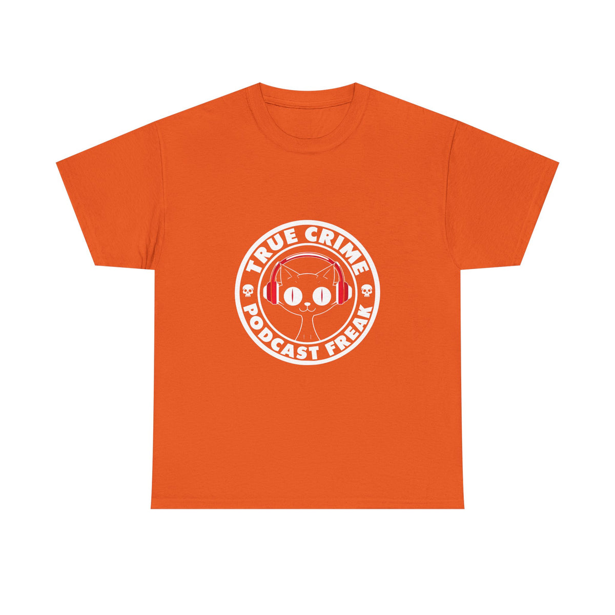 True Crime Podcast Tee — Cat with Headphones Logo
