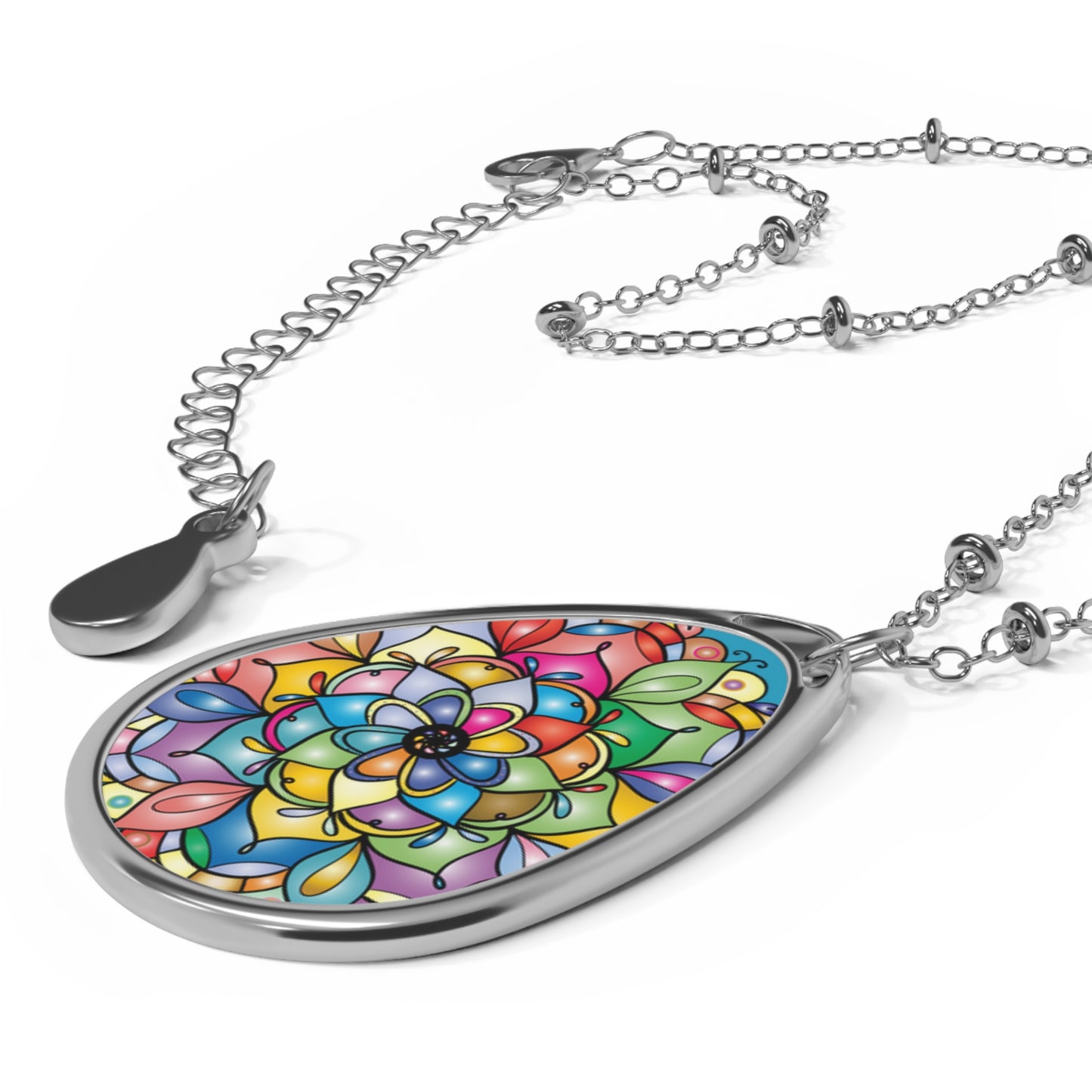 Colorful Floral Pendant Necklace, Vibrant Gift for Her, Bohemian Jewelry