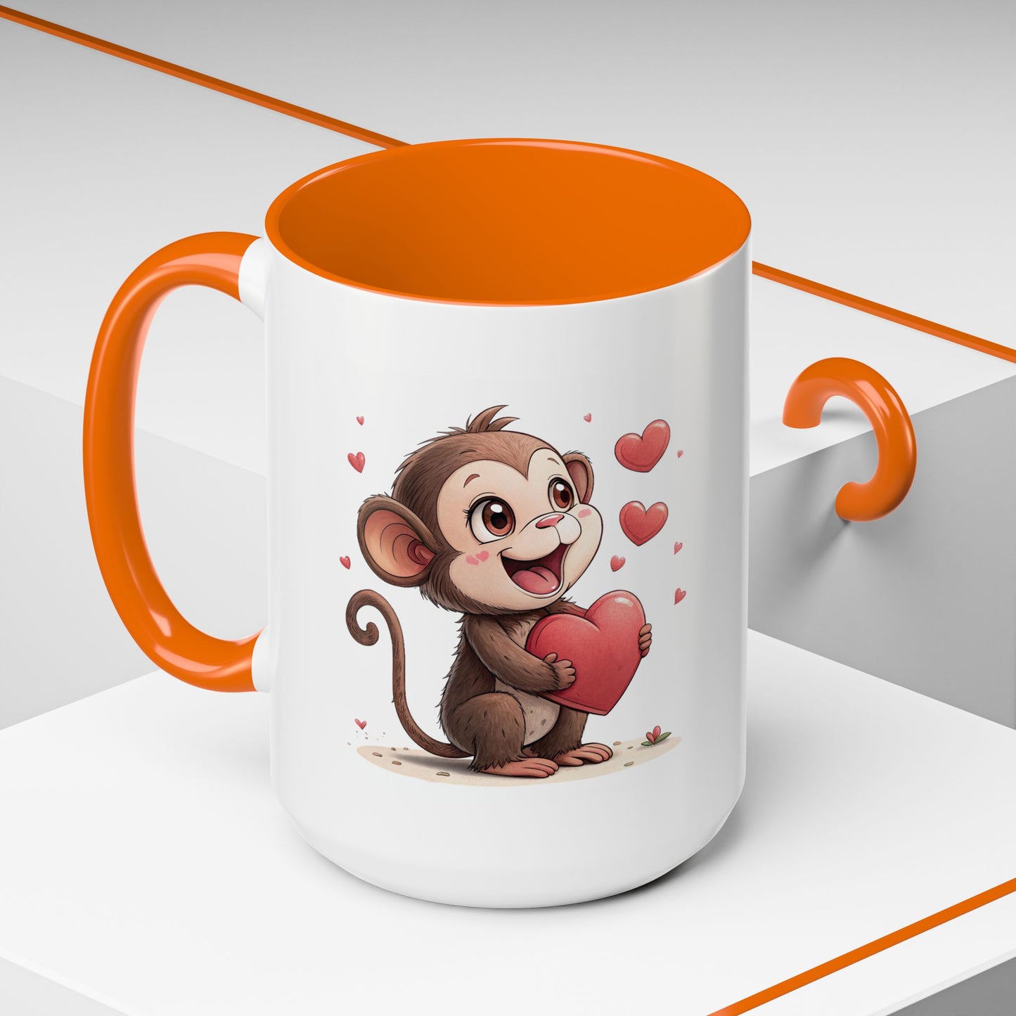 Cute Monkey Love Coffee Mug, Valentine's Gift, Animal Lover's Mug, Heartfelt Coffee Cup, Fun Kitchen Decor