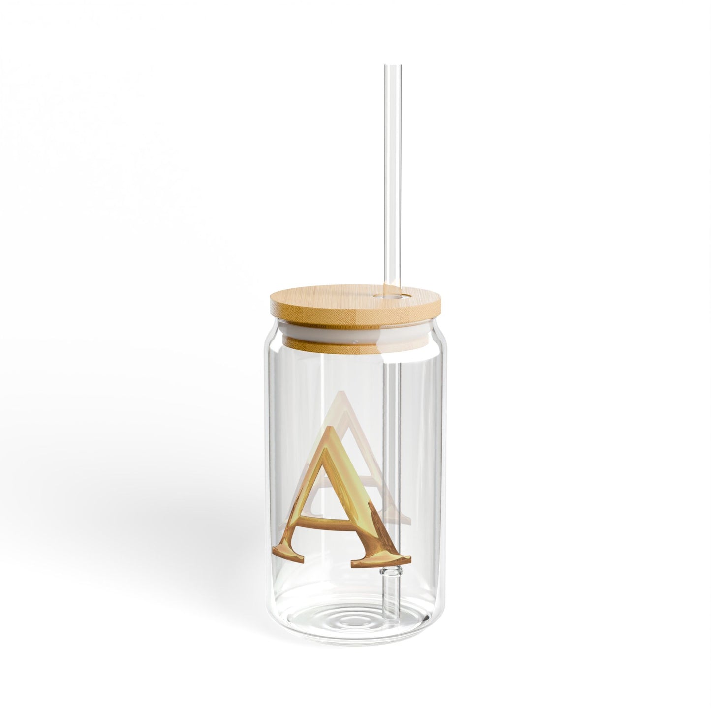Stylish Glass Sipper with Bamboo Lid - Letter A
