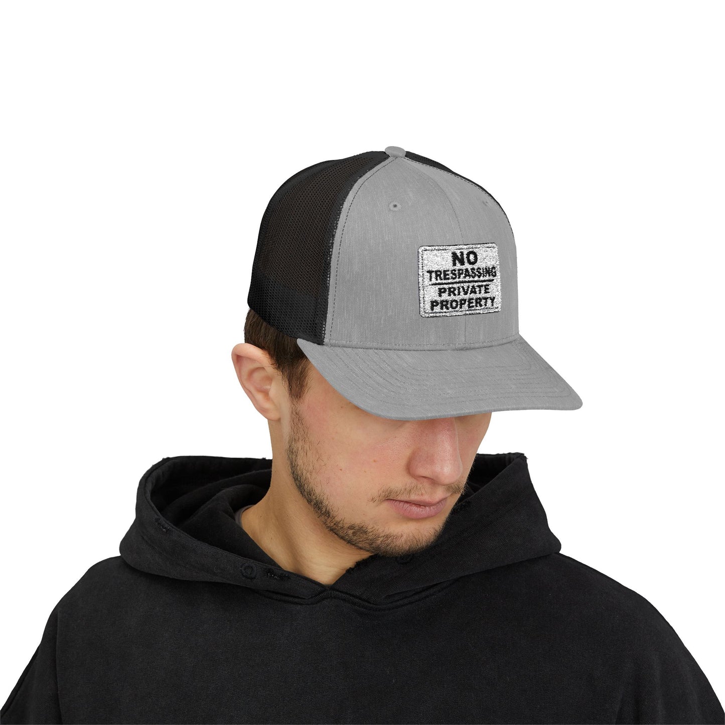 No Trespassing Snapback Trucker Cap, Outdoor Adventure Hat, Unique Gift for him, Summer Casual Style, Trendy Accessory
