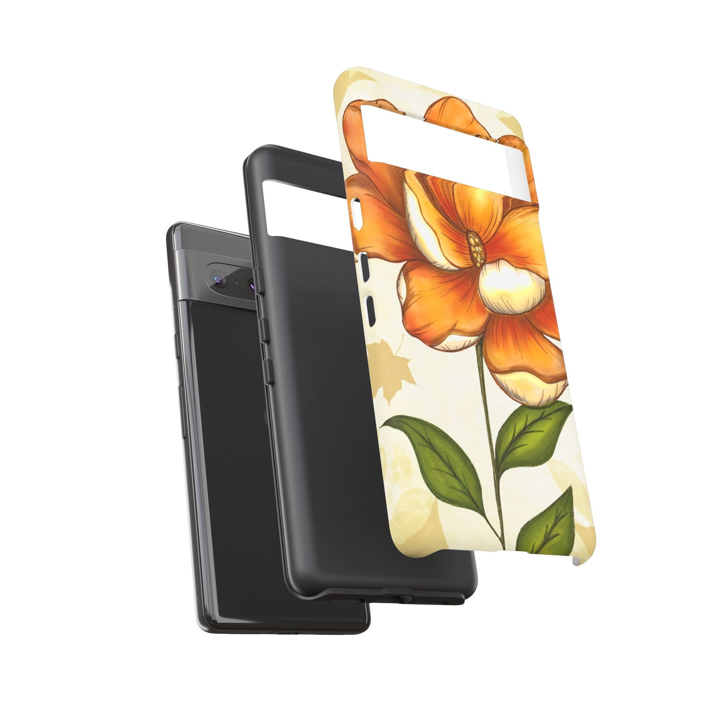 Floral Phone Case with Orange Flower Design, Tough Phone Cover, Floral Gift, Stylish Tech Accessory, Nature Lovers, Spring Vibes