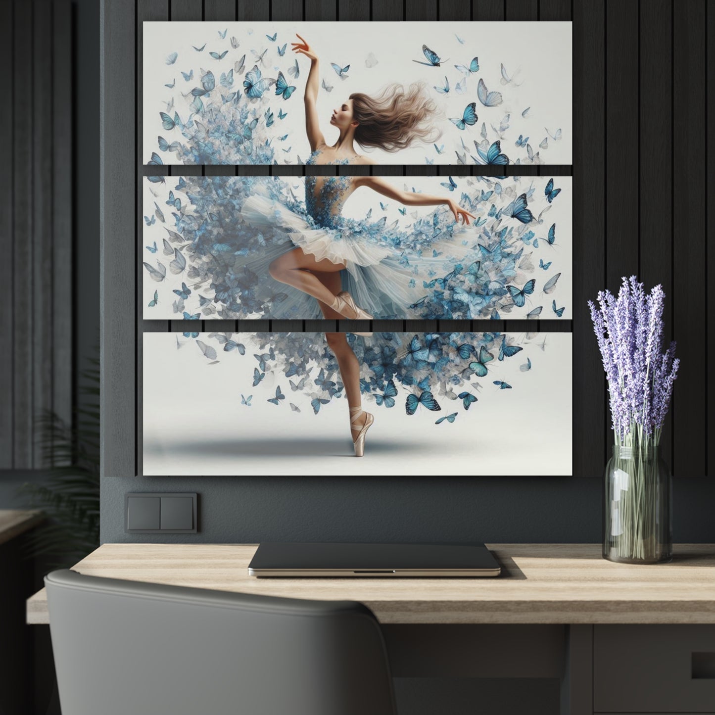 Elegant Butterfly Dance Acrylic Prints | Triptych Wall Art, Modern Home Decor, Gift for Dance Lovers, Butterfly Enthusiasts, Unique Artwork