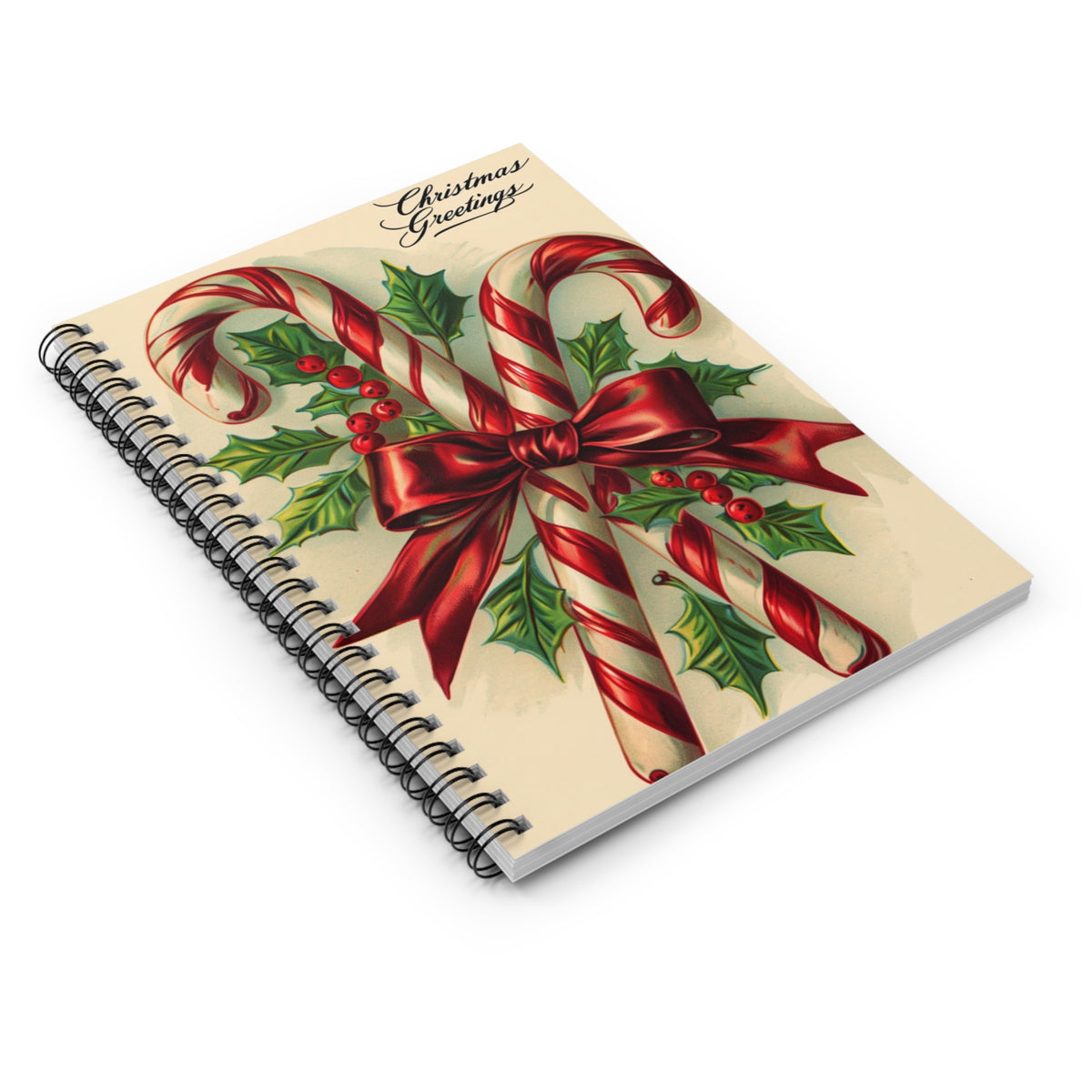 Christmas Themed Spiral Notebook, Holiday Journal, Gift for Writers, Festive Stationery, Candy Cane Design, Seasonal Planner