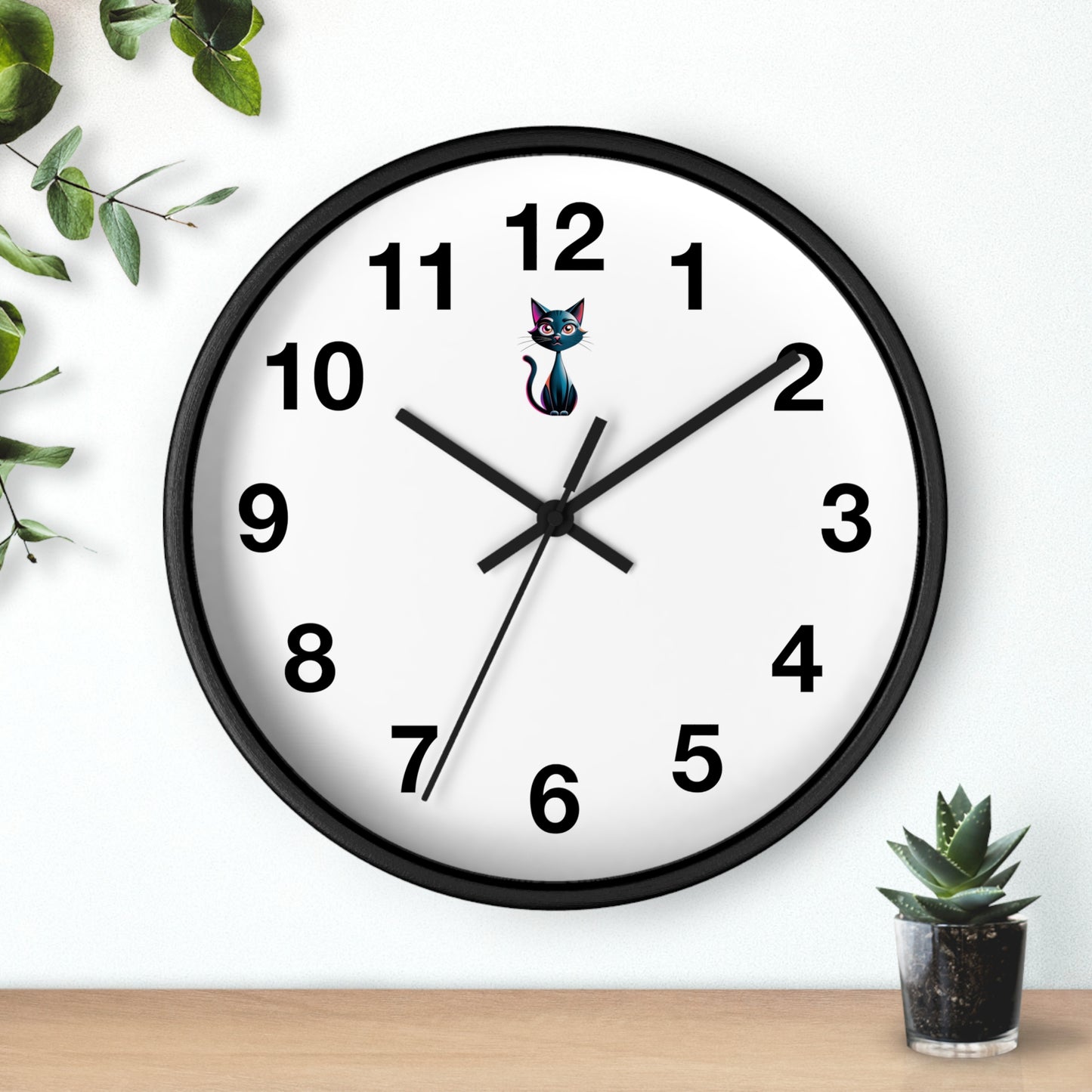Cute Cat Wall Clock, Feline Decor, Home Office, Gift for Cat Lovers, Adorable Wall Art