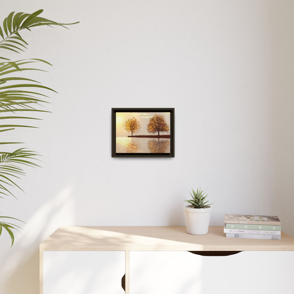 Framed Matte Canvas Wall Art — Golden Autumn Trees Reflection