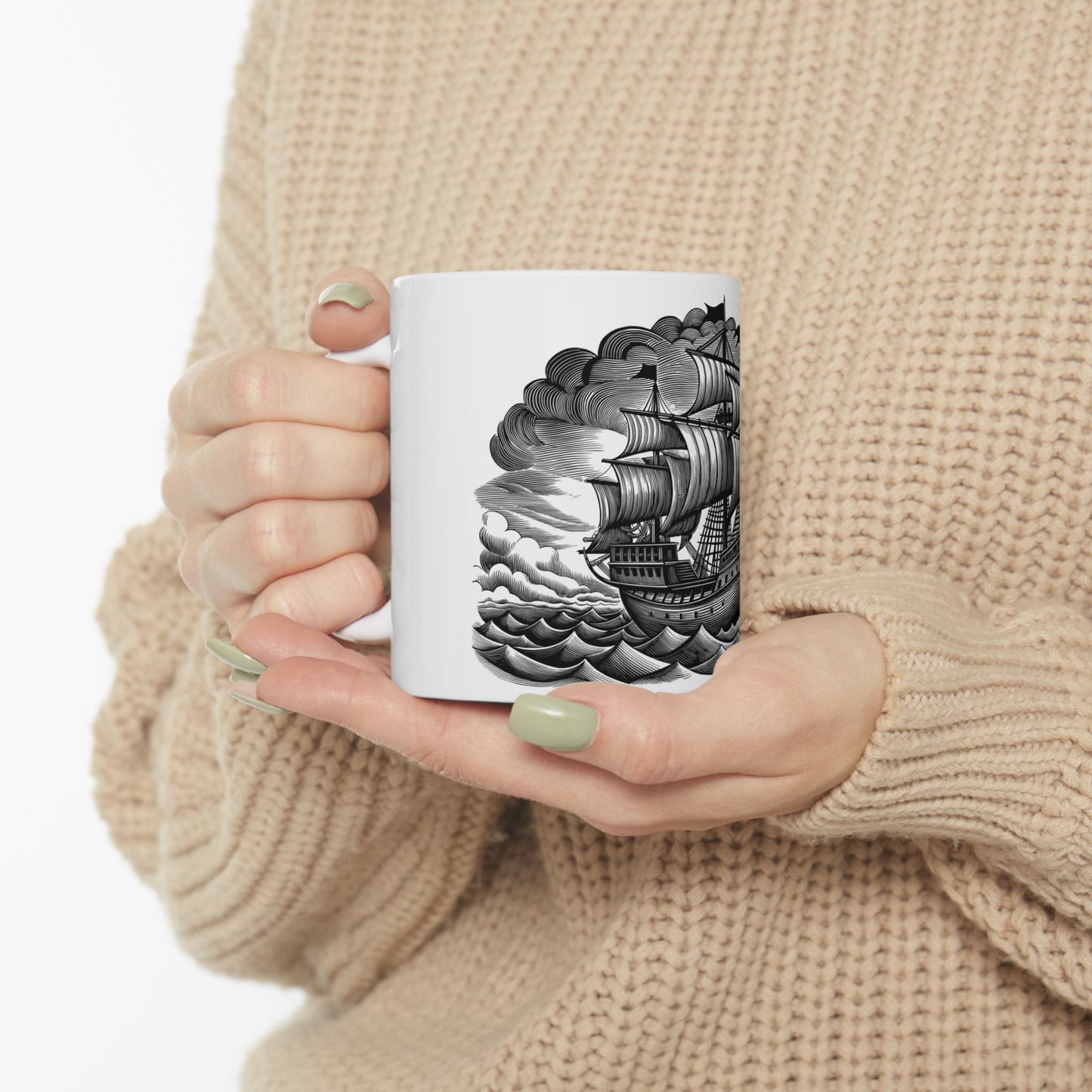 Nautical Ship Ceramic Mug - Vintage Sailing Design, Coffee Cup for Nautical Lovers, Gifts for Sea Captains, Ocean Theme