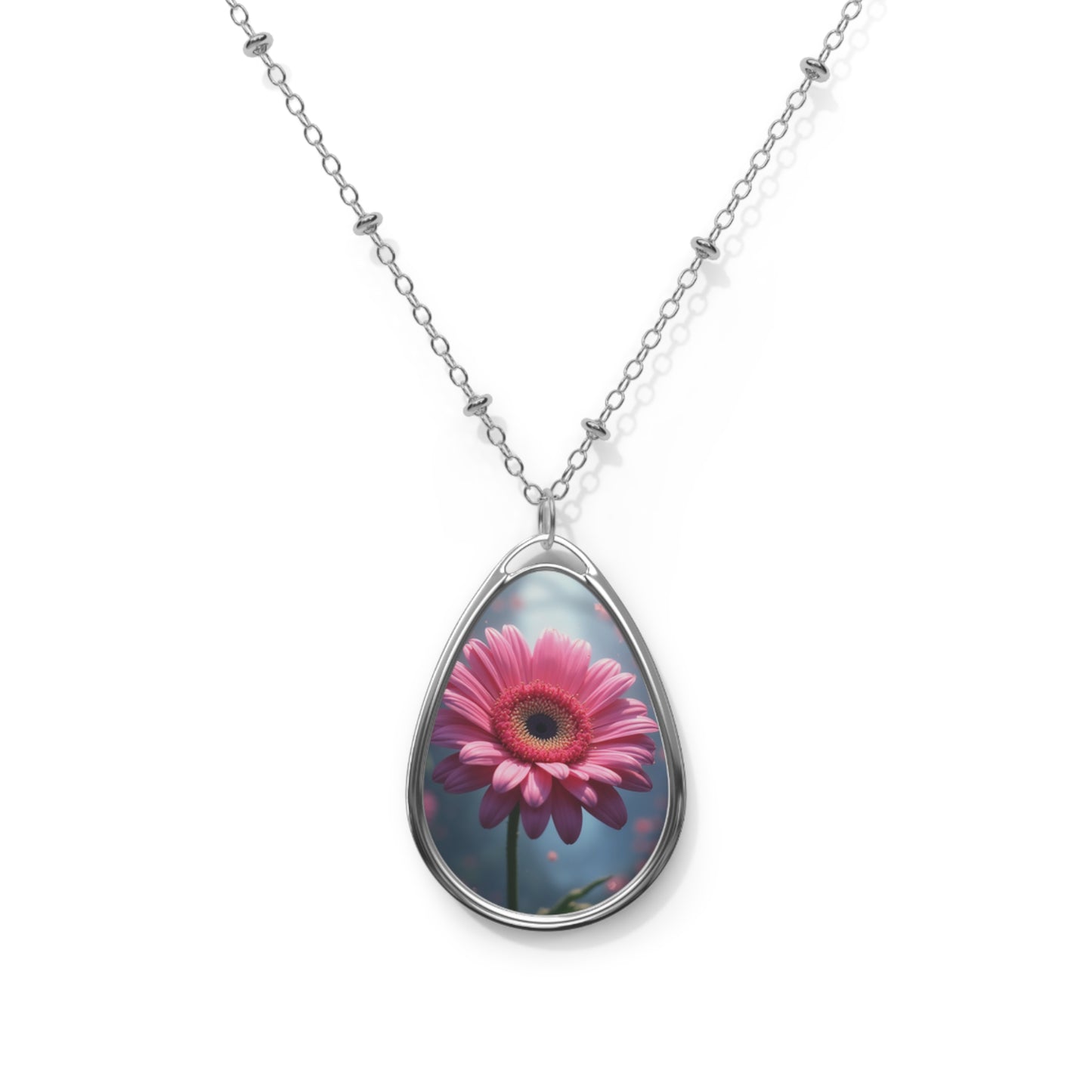 Floral Oval Necklace - Delicate Botanical Jewelry, Nature-Inspired Gift, Spring Accessory, Mother's Day Present, Birthday Jewelry