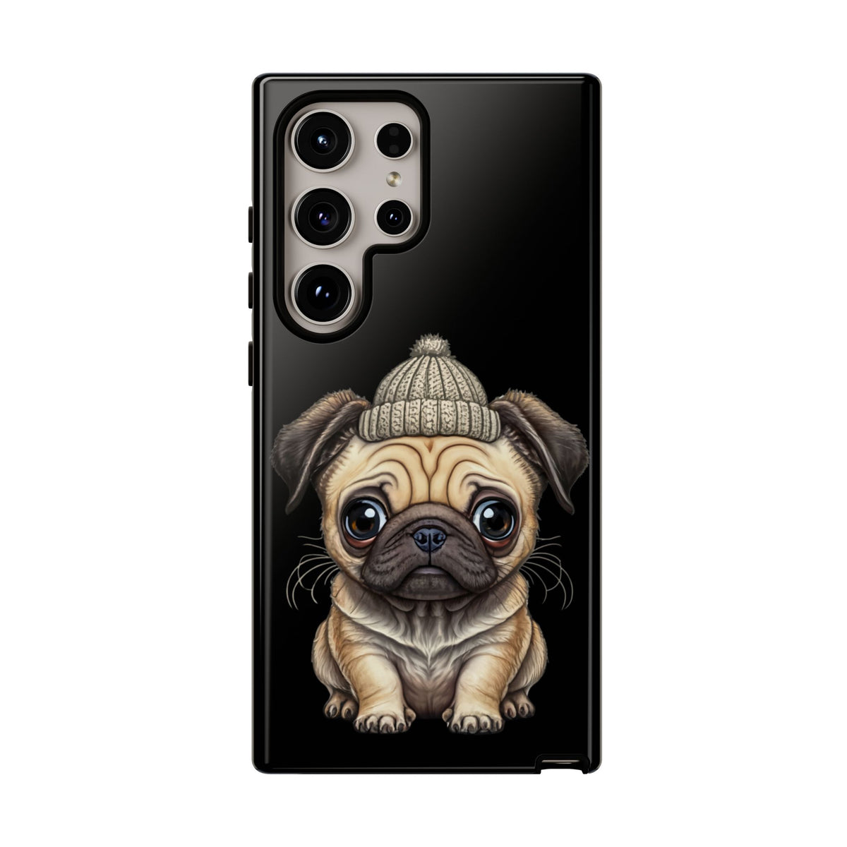Pug Phone Case – Cute Pug Puppy Illustration on Black Tough Case