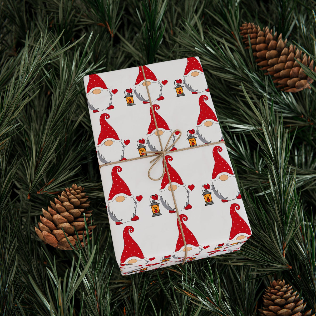 Christmas Gnome Wrapping Paper — Repeating Red Gnome Pattern for Holiday Gift Wrap