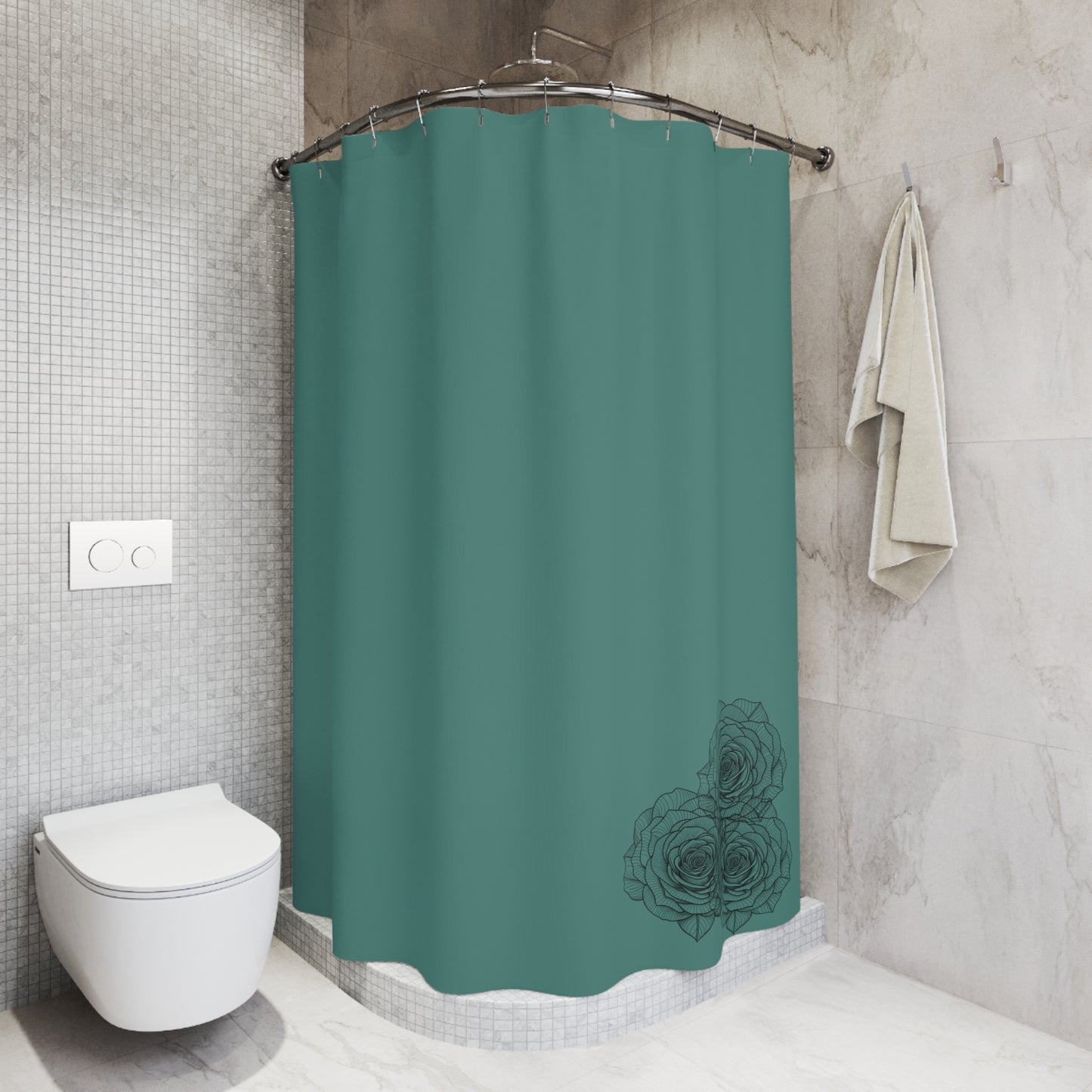 Elegant Teal Shower Curtain, Modern Bathroom Decor, Floral Print, Home Spa, Gift for Her, Relaxing Ambiance
