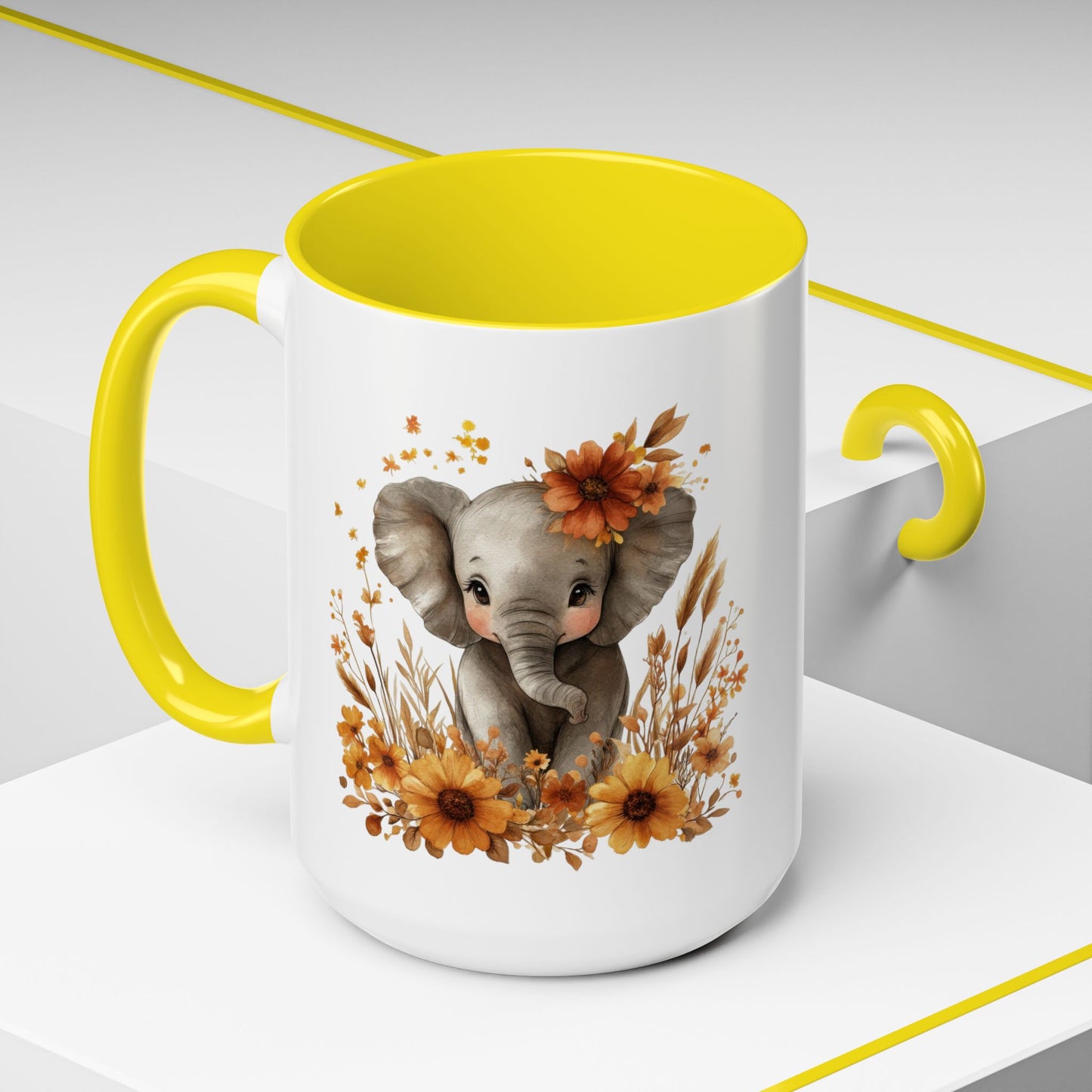 Adorable Elephant Floral Coffee Mug, Cute Animal Mug, Coffee Lover Gift, Kids Mug, Baby Shower Decor