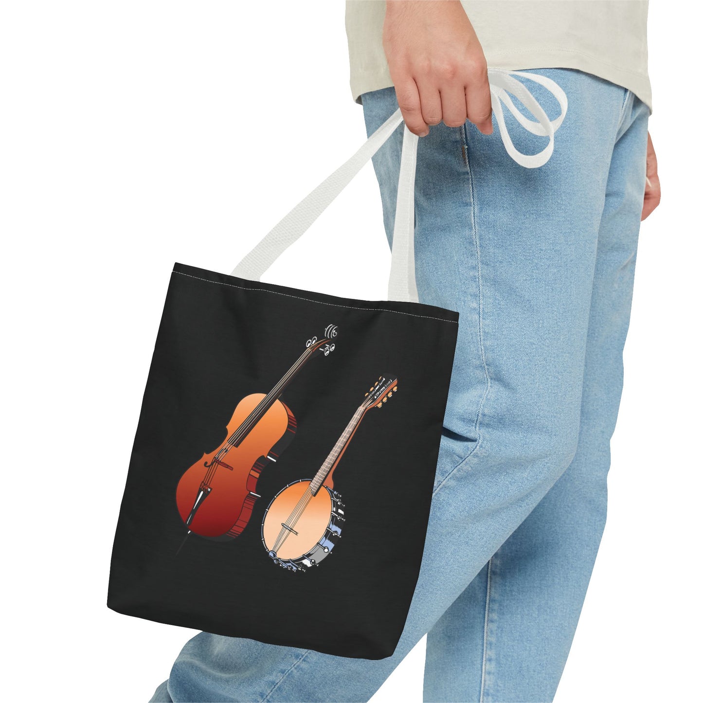 Musical Instruments Tote Bag, Music Lover Gift, Banjo and Cello Design, Stylish Grocery Tote, Concert Bag, Eco-Friendly Carryall