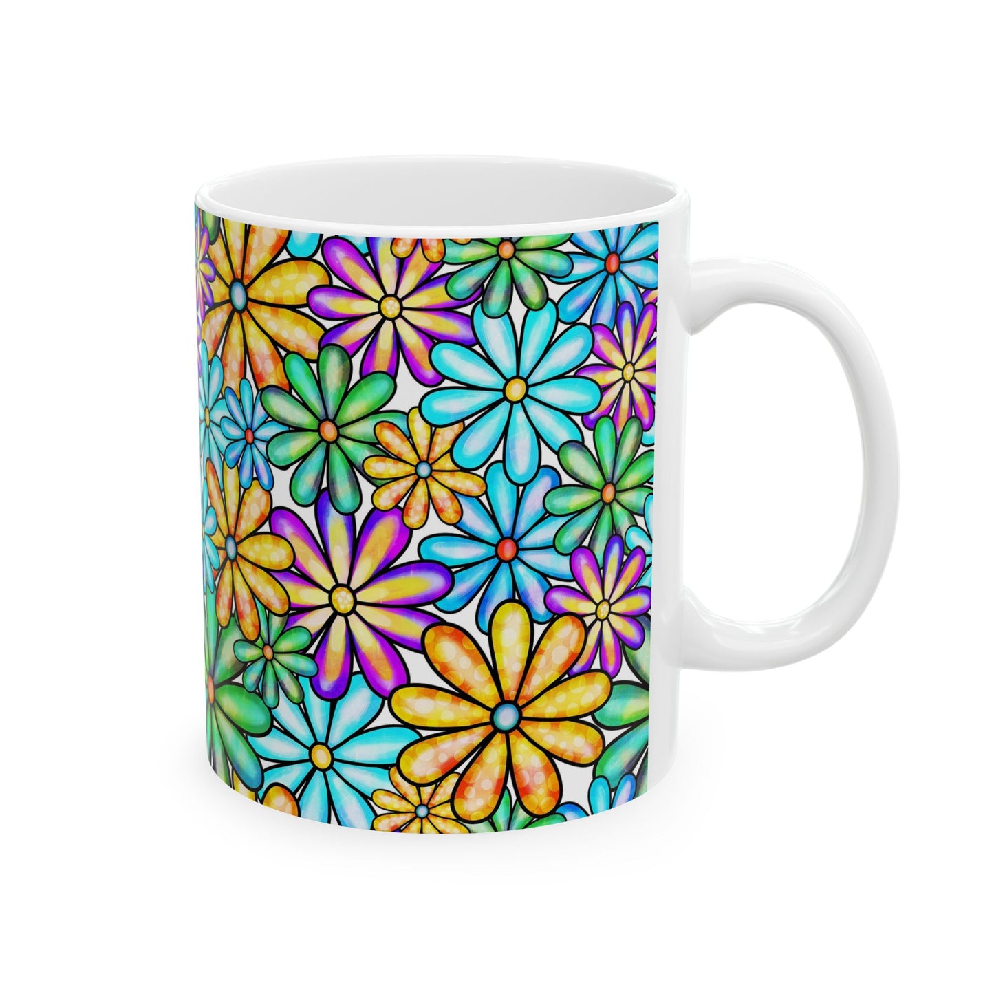 Colorful Flower Ceramic Mug, Vibrant Floral Coffee Cup,Tea Drinkers