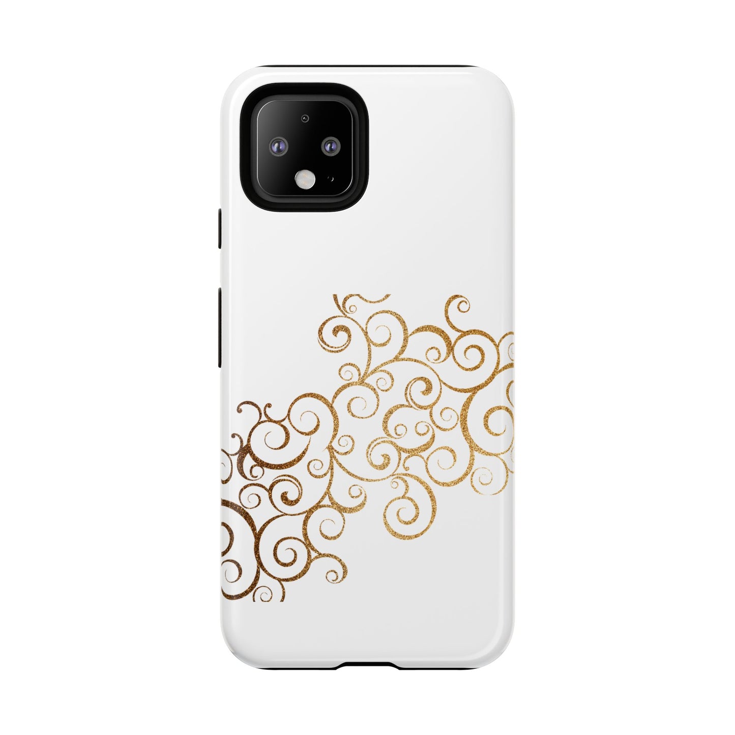 Elegant Floral Phone Case, Tough Cases, Gold Swirls, Stylish Protection, Trendy Gift, Chic Accessory