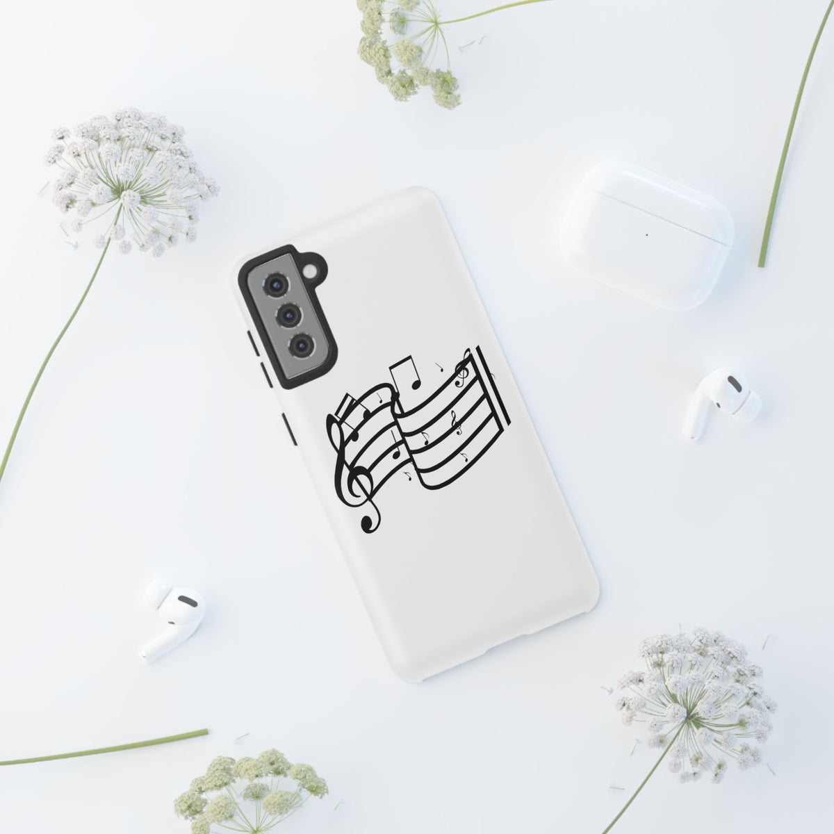 Musical Notes Phone Case — Black Treble Clef Music Staff Tough Case