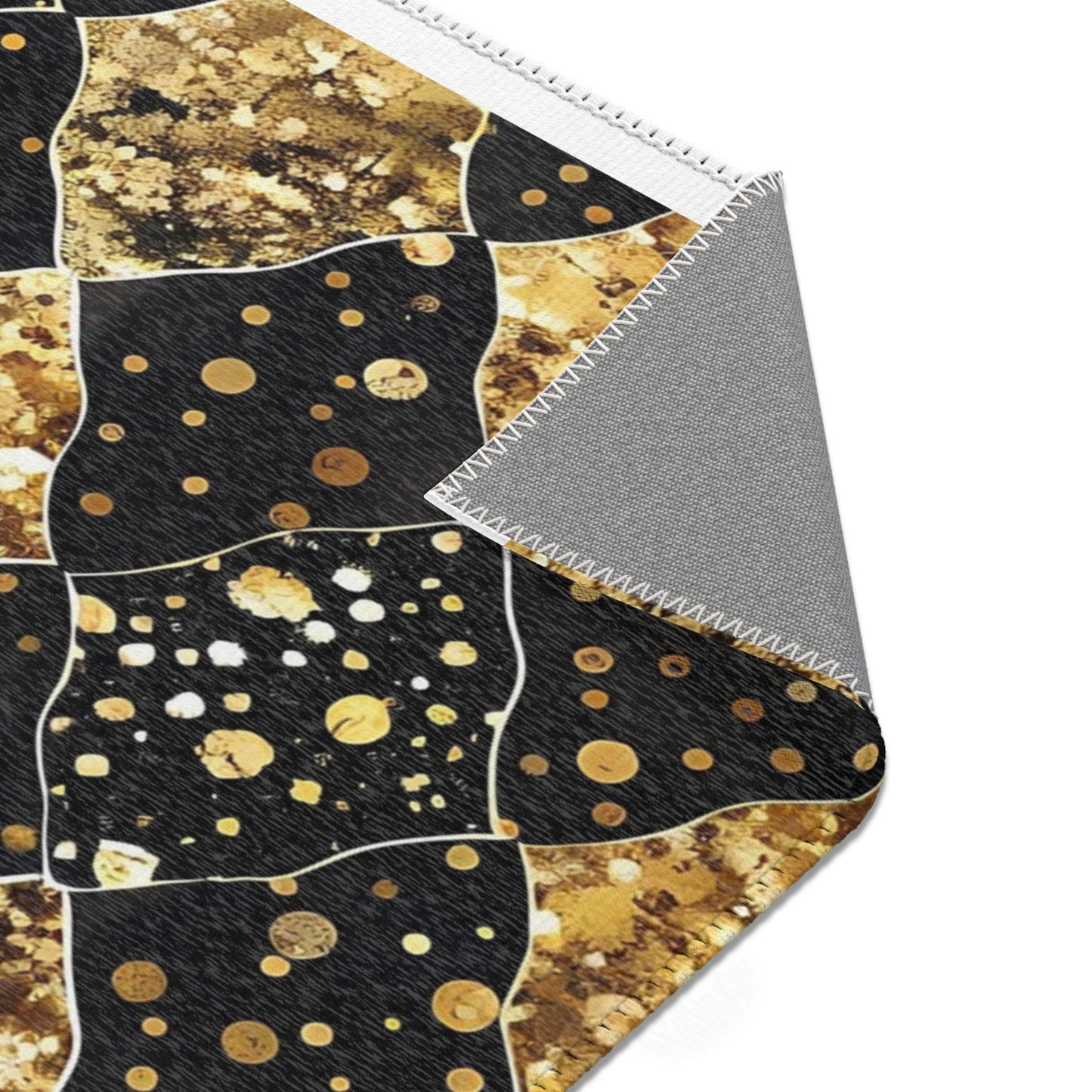 Elegant Area Rug with Gold and Black Pattern