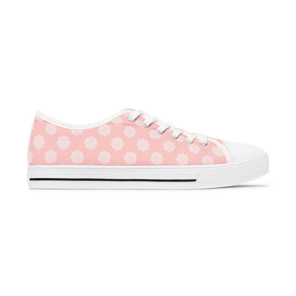 Pink Daisy Low Top Sneakers — Floral Canvas Casual Shoes