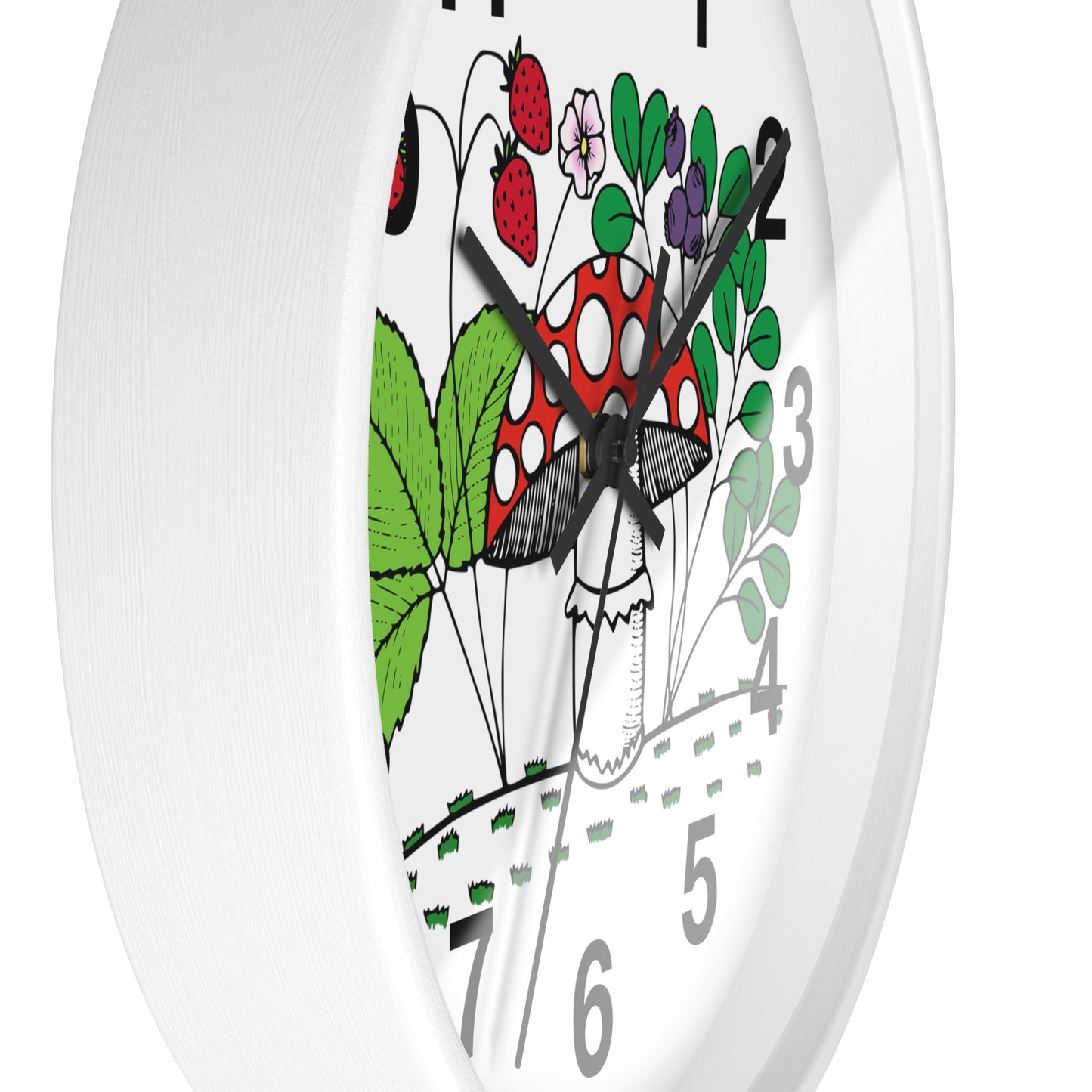 Charming Nature-Inspired Wall Clock with Mushroom and Berries, Home Decor, Rustic Clock, Gift for Nature Lovers, Boho Wall Art