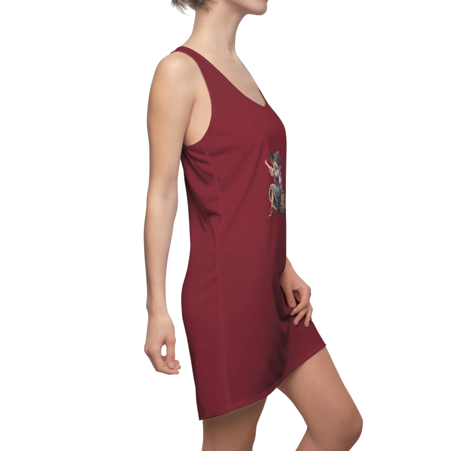 Whimsical Witch Racerback Dress for Halloween, Summer Dress, Beach Cover-Up, Festival Outfit, Casual Wear, Gift for Her