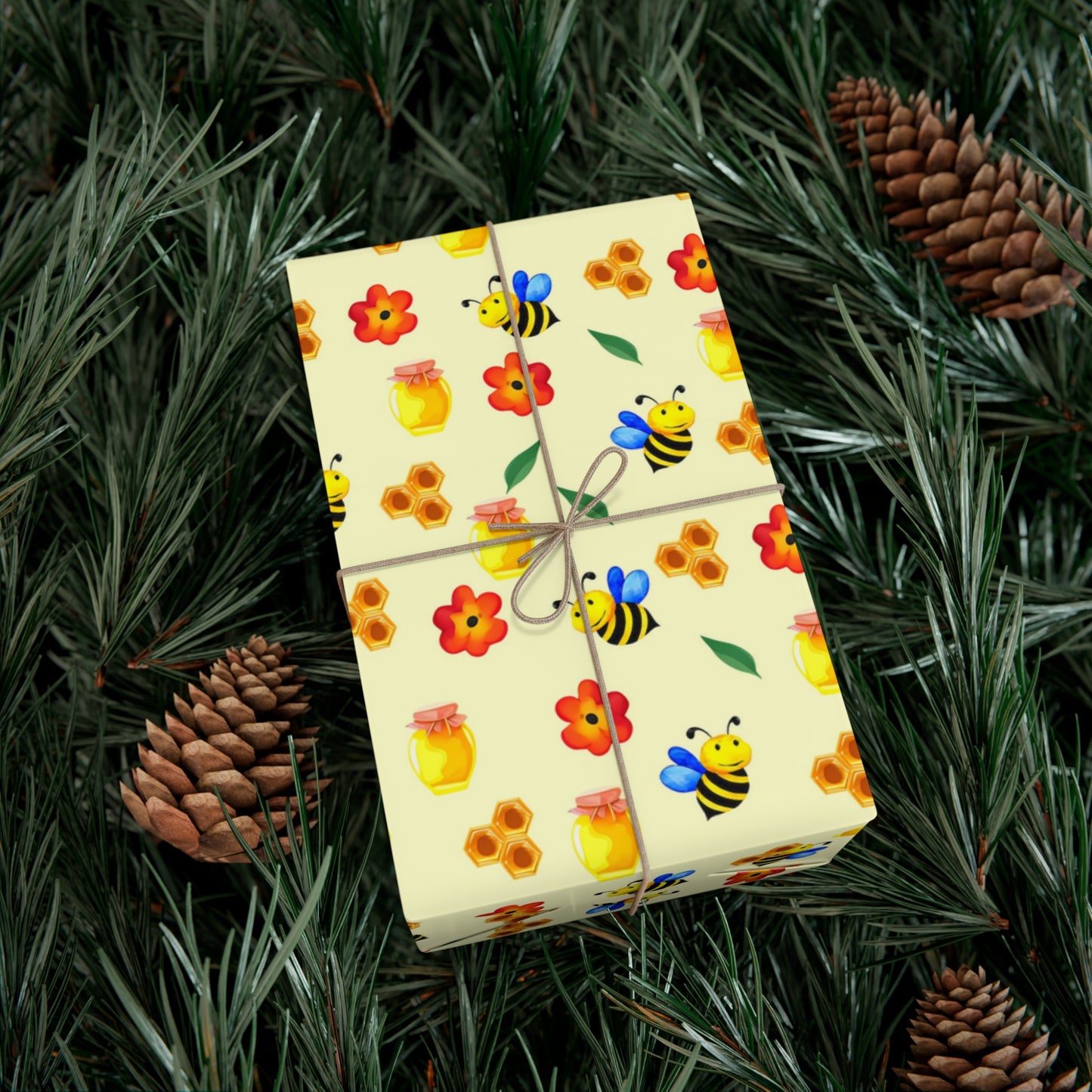 Cheerful Gift Wrap Paper, Floral and Bee Pattern, Eco-Friendly Wrap for Birthdays