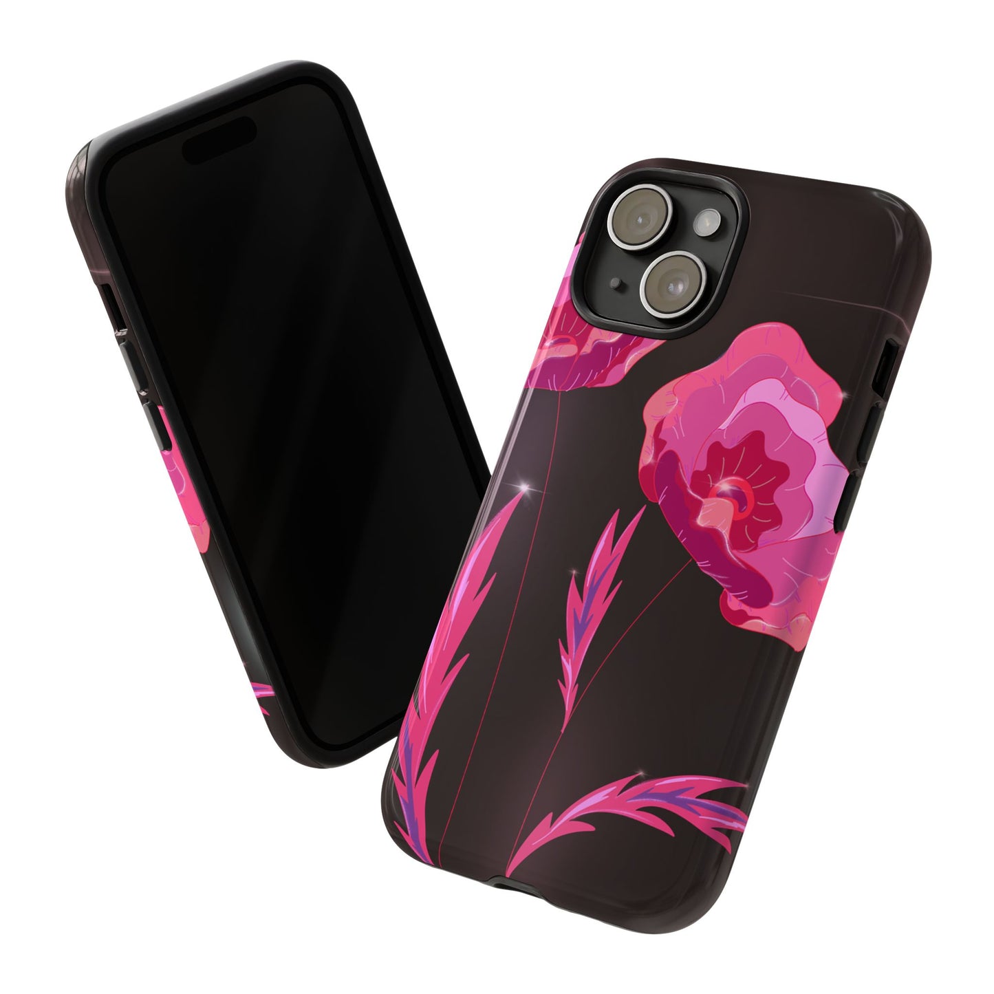 Floral iPhone Case | Tough Cases with Pink Poppy Design, Elegant Flower Phone Cover, Gift for Her, Spring Accessories, Chic Tech