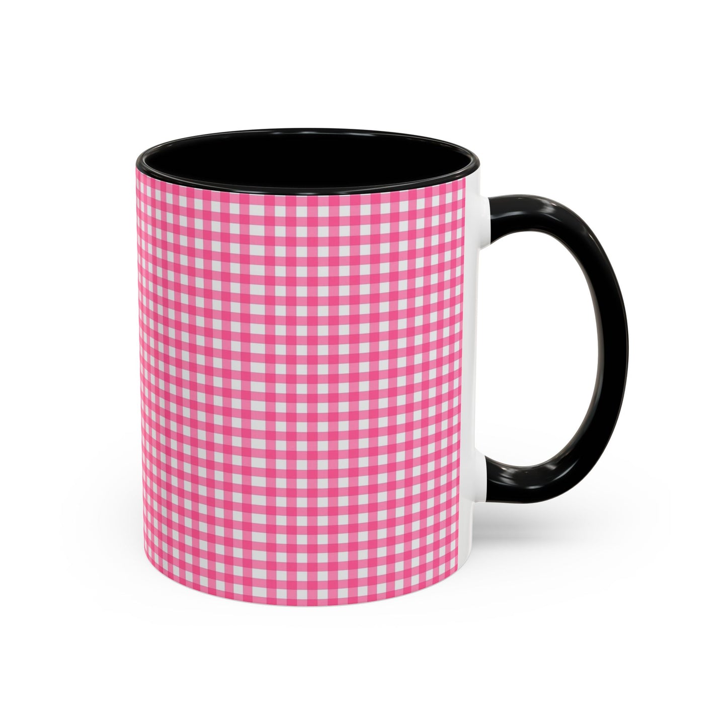 Pink Gingham Accent Coffee Mug, Cute Kitchen Decor, Gift for Coffee Lovers, Home Office Mug, Spring and Summer Vibes