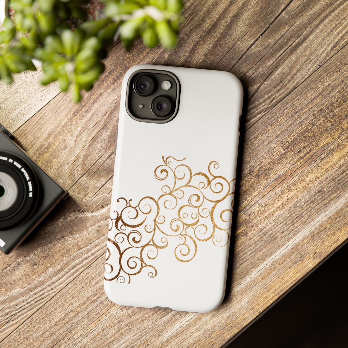 Elegant Floral Phone Case, Tough Cases, Gold Swirls, Stylish Protection, Trendy Gift, Chic Accessory