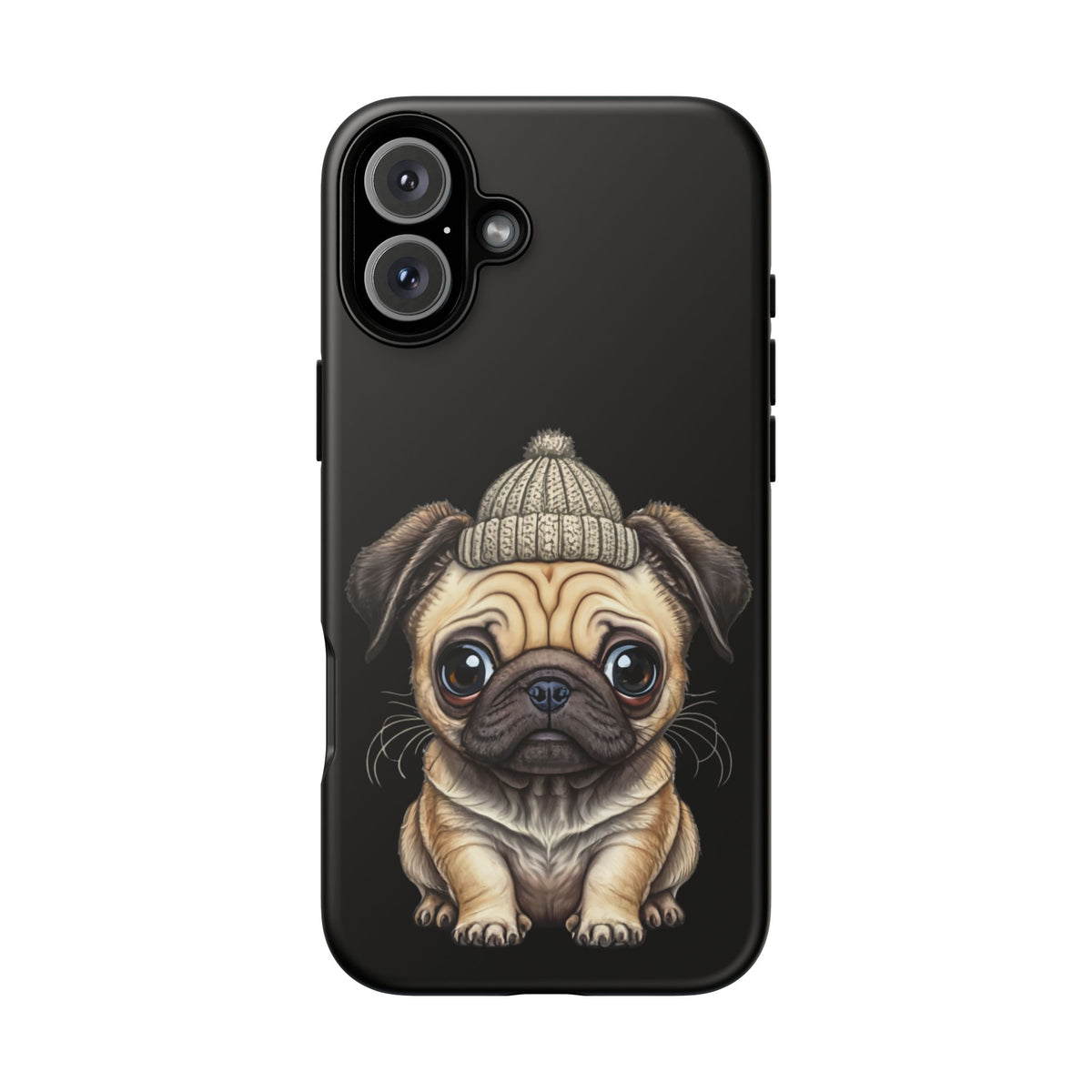 Pug Phone Case – Cute Pug Puppy Illustration on Black Tough Case