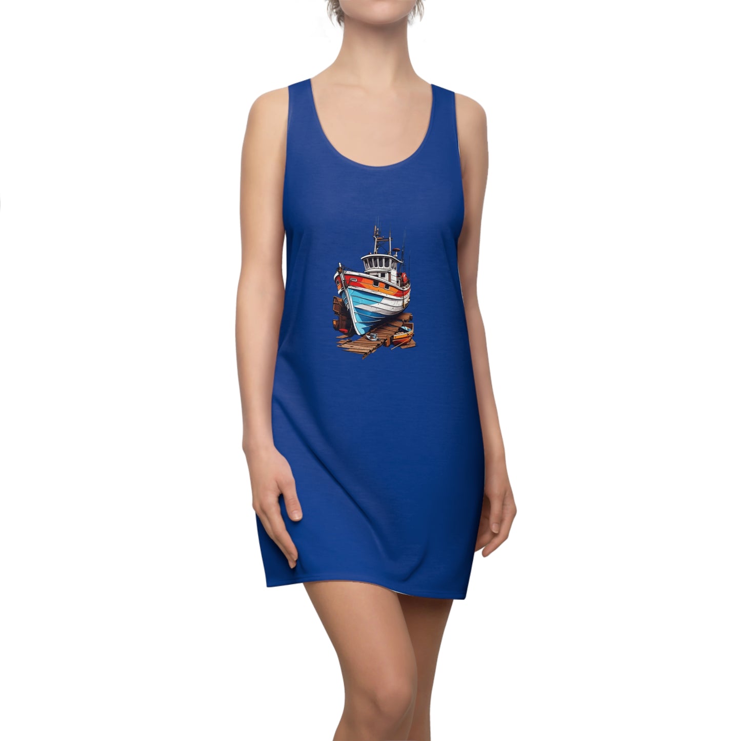 Nautical Women's Racerback Dress, Boat-Themed Summer Dress, Vacation Outfit, Casual Beachwear, Gift for Her