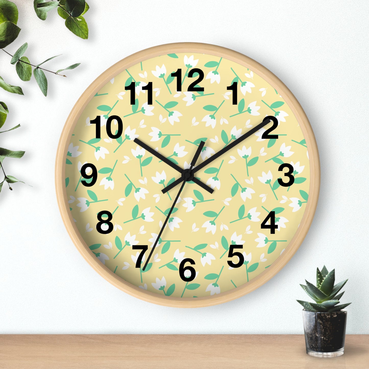 Floral Yellow Wall Clock, Home Decor, Gift for Her, Spring Vibes, Kitchen Accessory, Mother's Day Gift
