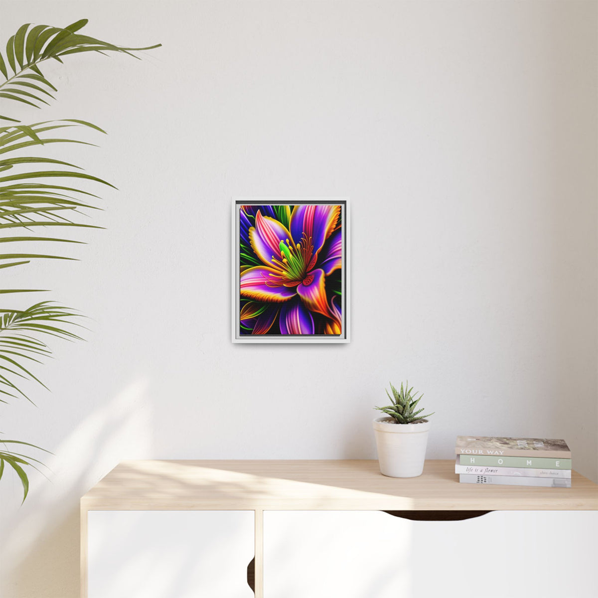 Vibrant Neon Floral Matte Canvas Print — Framed Wall Art