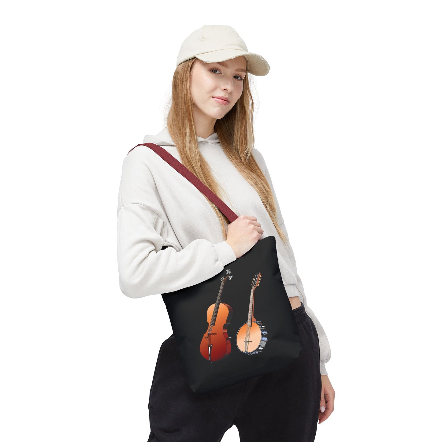 Musical Instruments Tote Bag, Music Lover Gift, Banjo and Cello Design, Stylish Grocery Tote, Concert Bag, Eco-Friendly Carryall