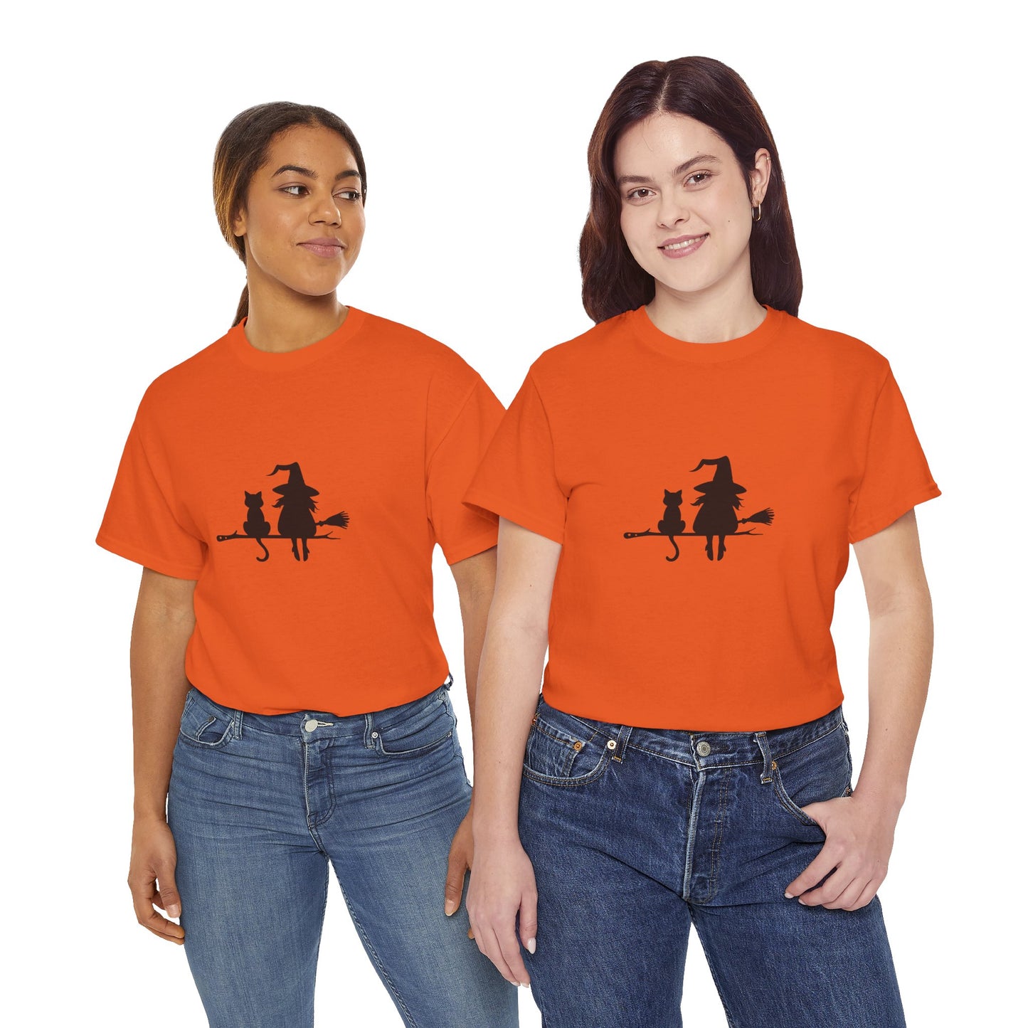 Witch and Cat Tee | Spooky Unisex Shirt for Halloween | Cute Witchwear for Cat Lovers | Fall Wardrobe Essential | Gift for Magical Friends