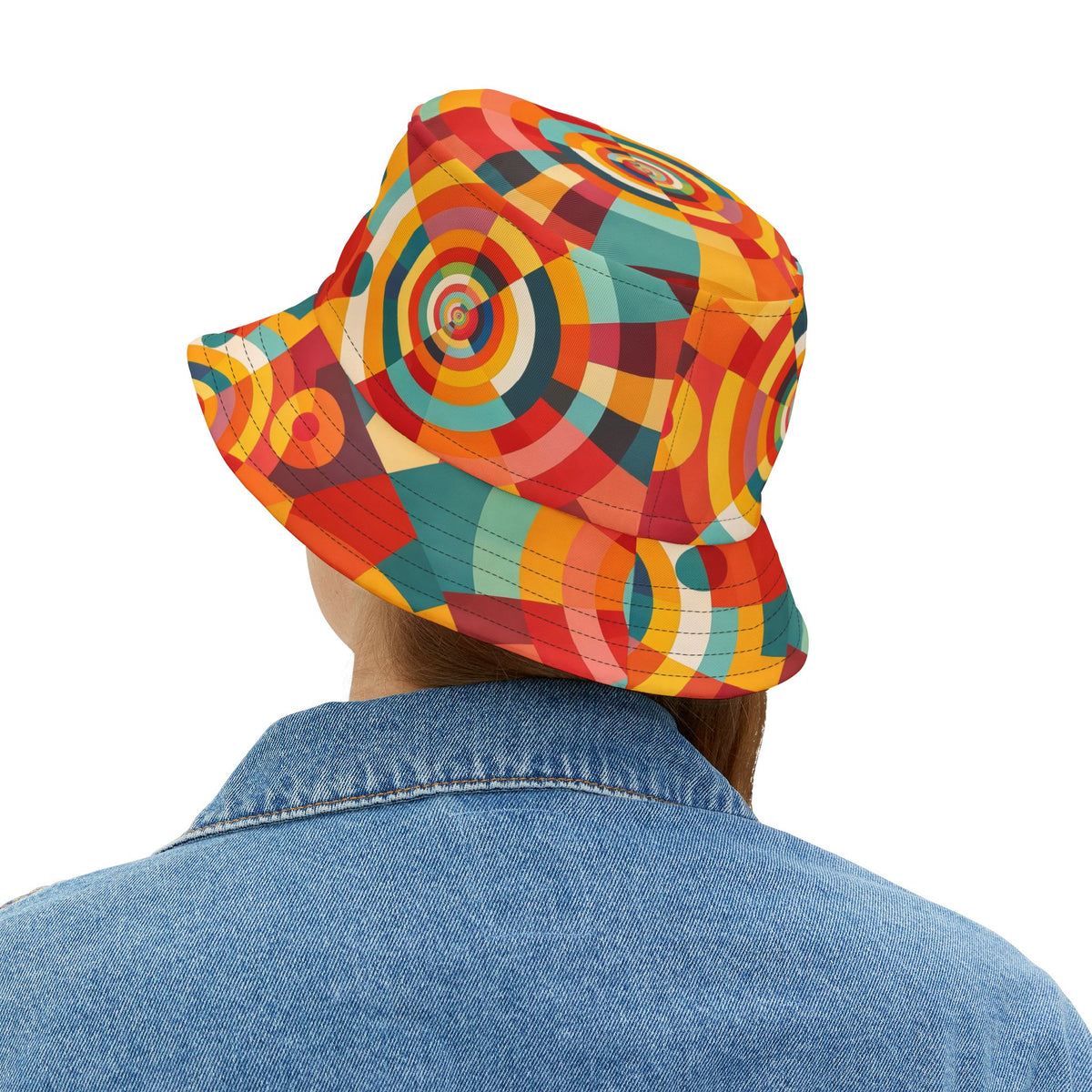 Retro Geometric Bucket Hat — Colorful 70s-Inspired Abstract Print