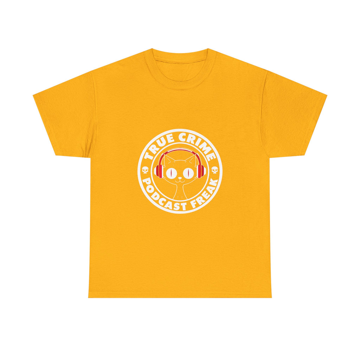 True Crime Podcast Tee — Cat with Headphones Logo