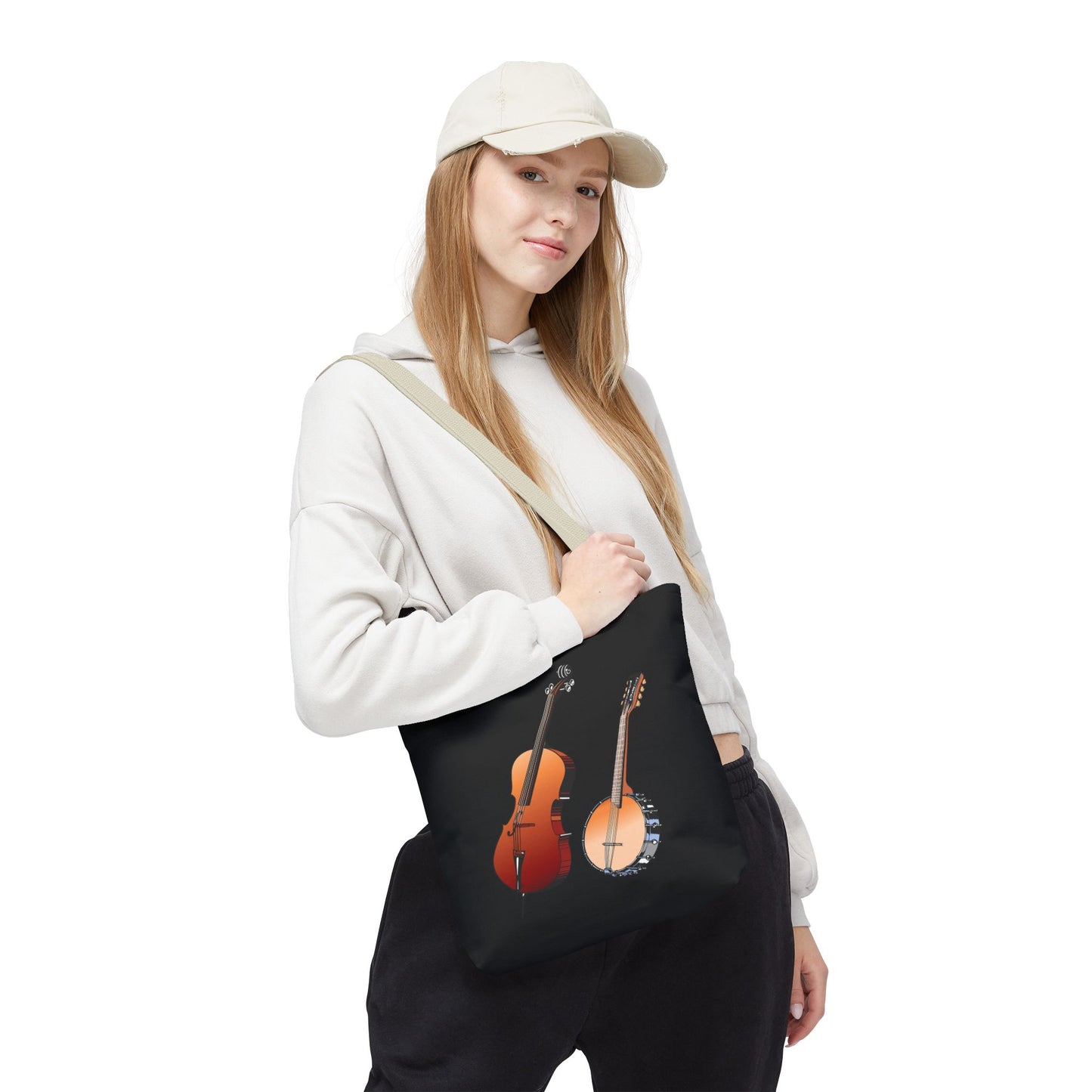 Musical Instruments Tote Bag, Music Lover Gift, Banjo and Cello Design, Stylish Grocery Tote, Concert Bag, Eco-Friendly Carryall